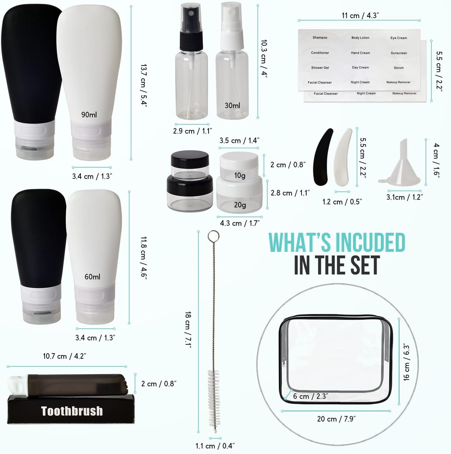 PackMate Pro™ – Compact 18-Piece Travel Bottle & Toiletry Set for Airplane Travel