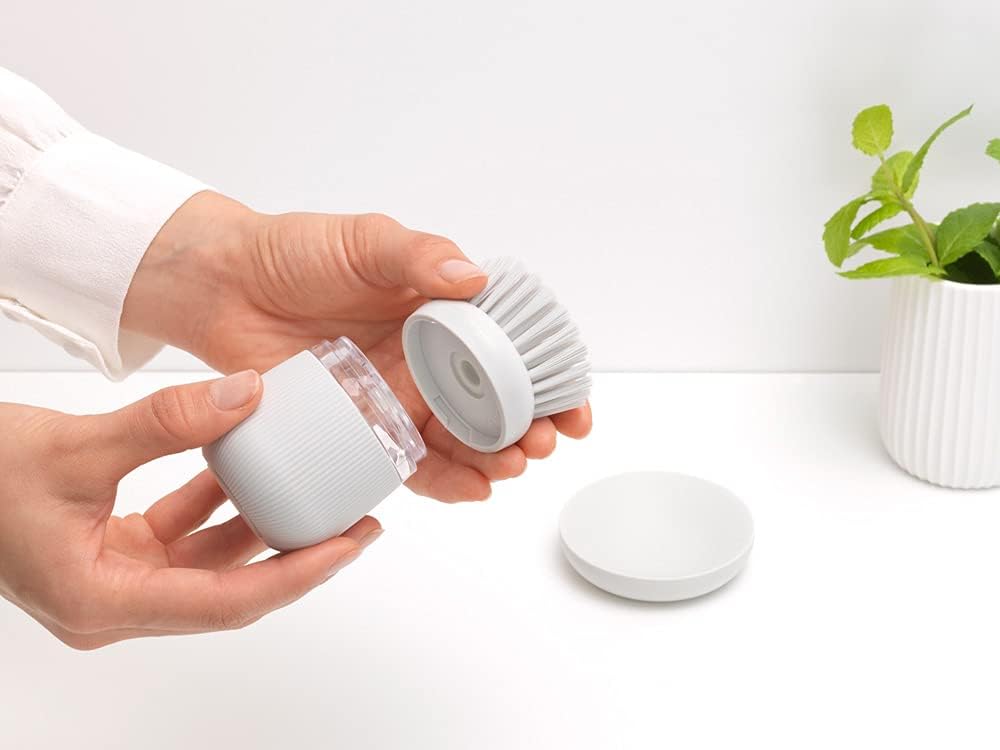Palm Dish Brush with Soap Dispenser & Tray – Ergonomic Grip