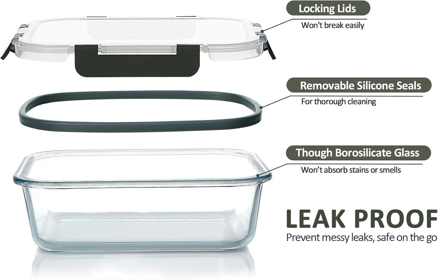 Glass Food Containers with Lids 1040Ml, Set of 5
