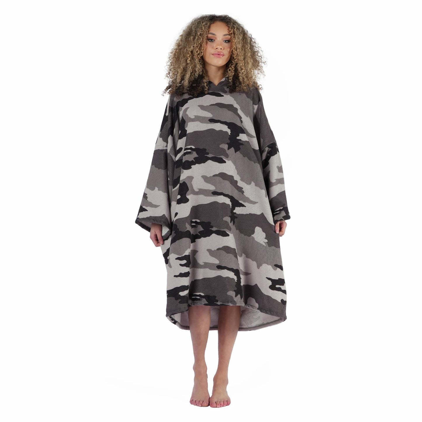 Brentfords Camo Adult Towel Poncho Oversized Quick Dry Hooded Bath Changing Robe