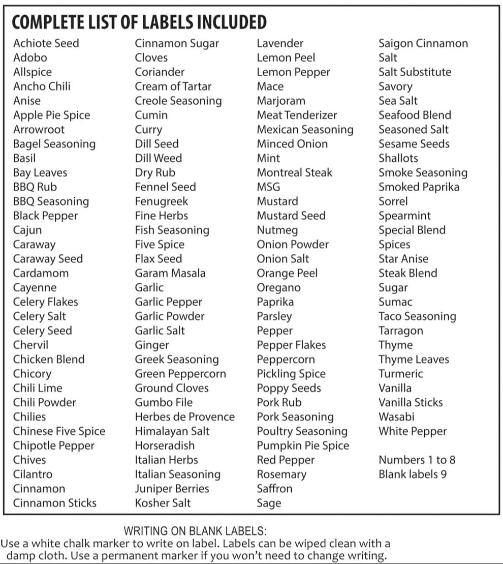 144 Round Spice Jar Labels – Black with White Text