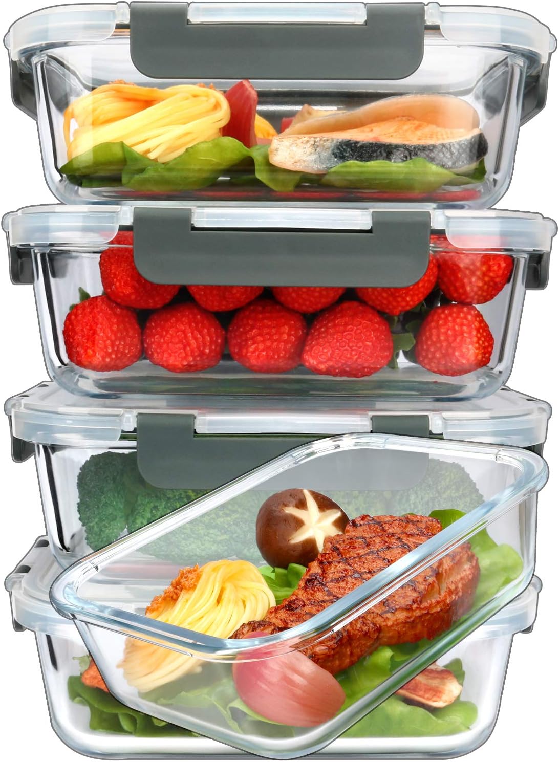 Glass Food Containers with Lids 1040Ml, Set of 5