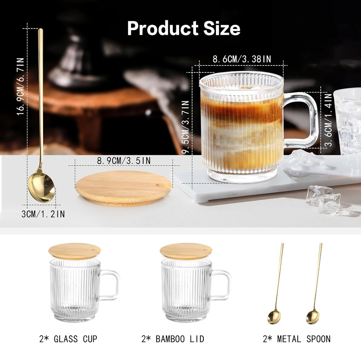 12oz Ribbed Glass Coffee Mug Set – Elegant, Durable & Gift-Ready