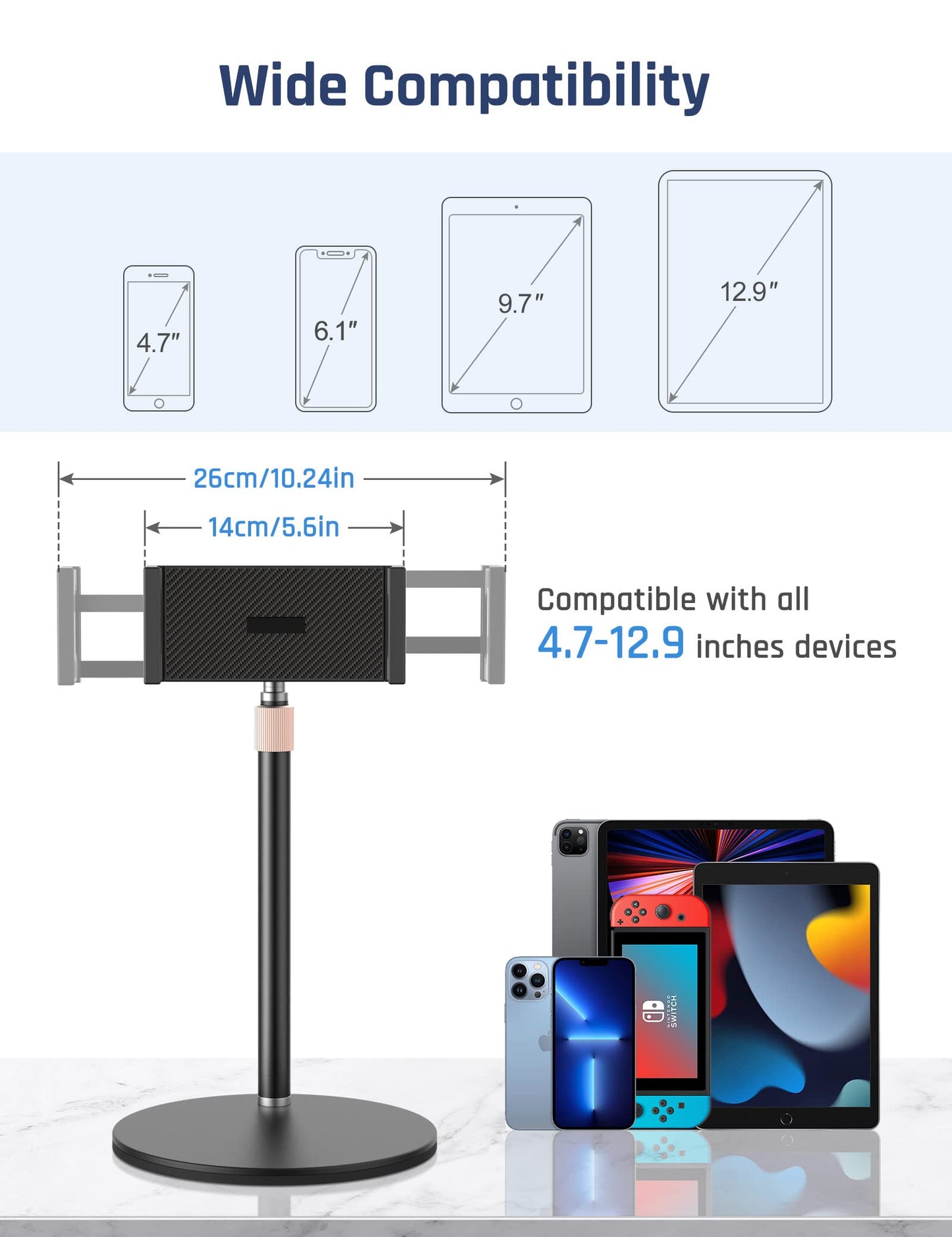 Adjustable Tablet Stand with 360° Rotation
