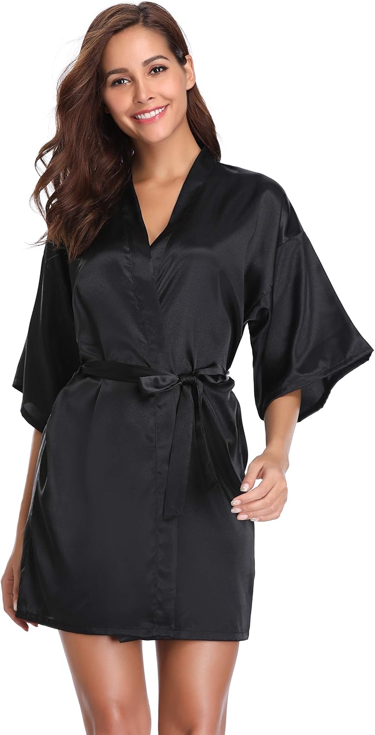 Satin Kimono Robe In 'Dusky Rose'