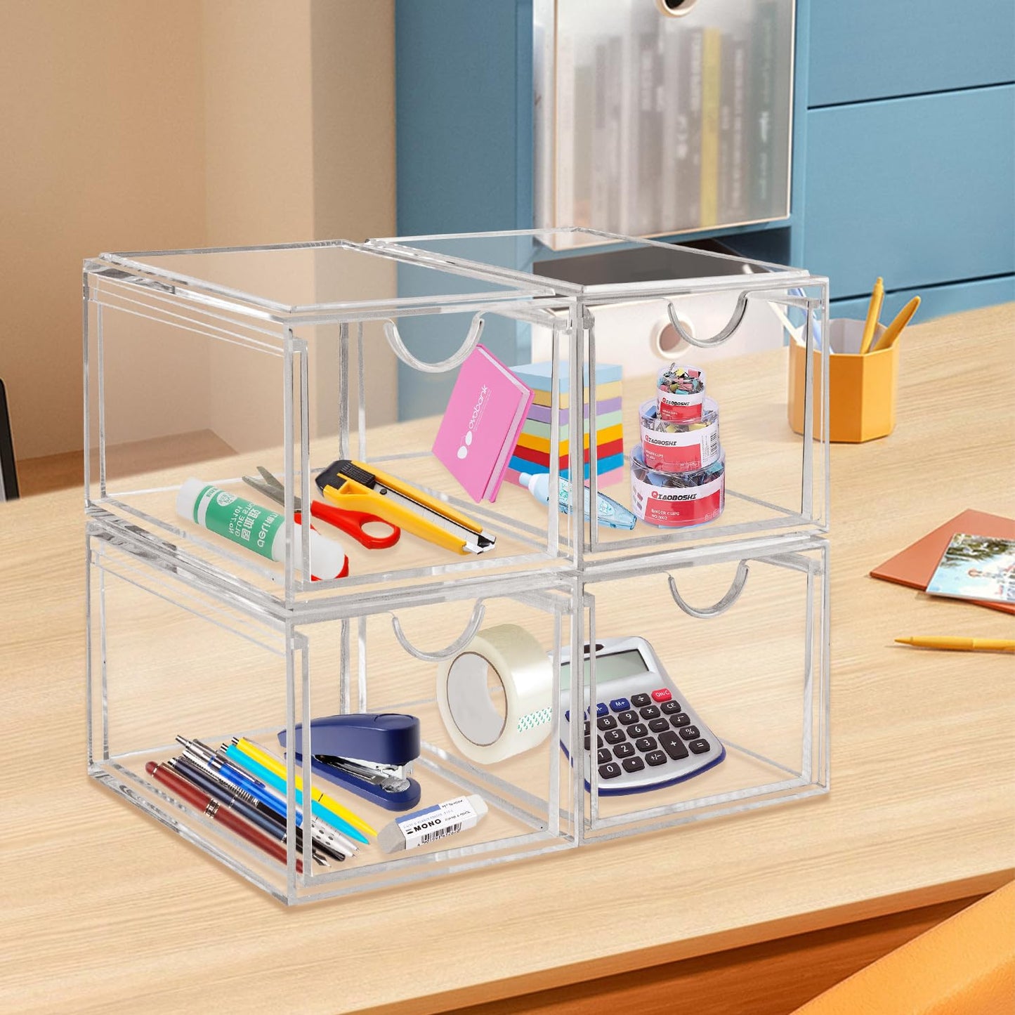 Set of 2 Clear Stackable Makeup Drawer Organizers – 6" x 8" x 4.6"