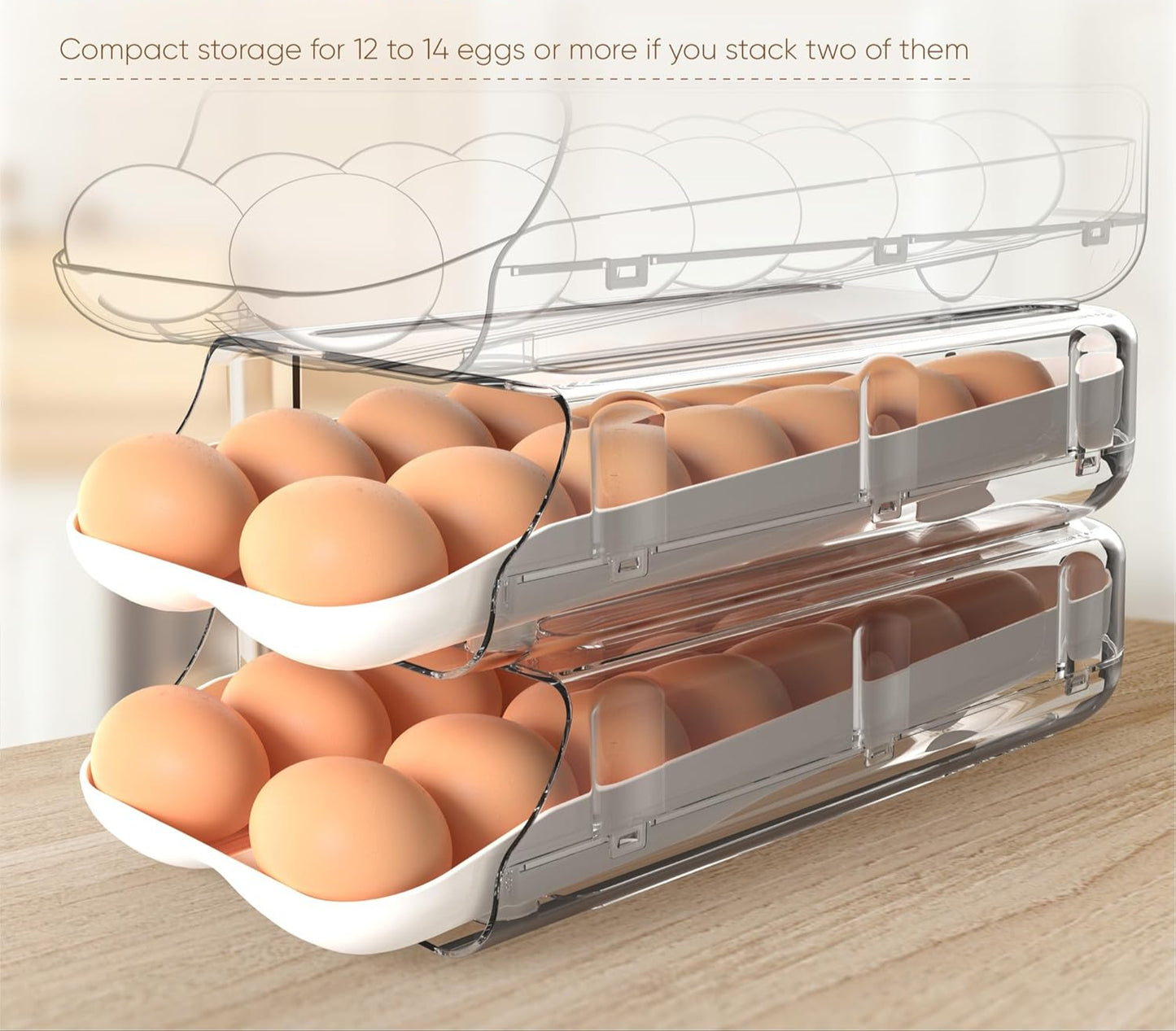 Auto-Rolling Egg Storage Drawer – Holds 12–14 Eggs
