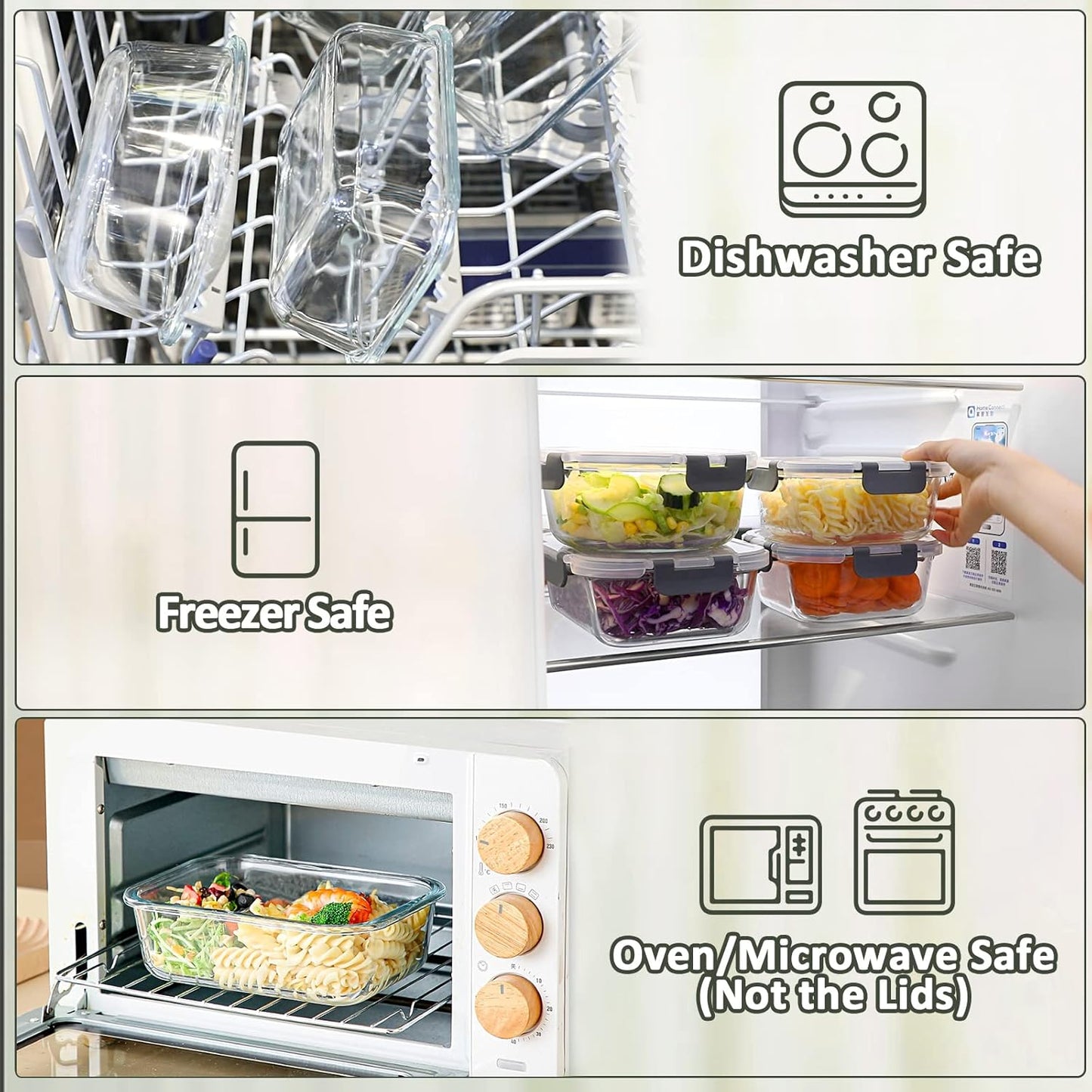 Glass Food Containers with Lids 1040Ml, Set of 5