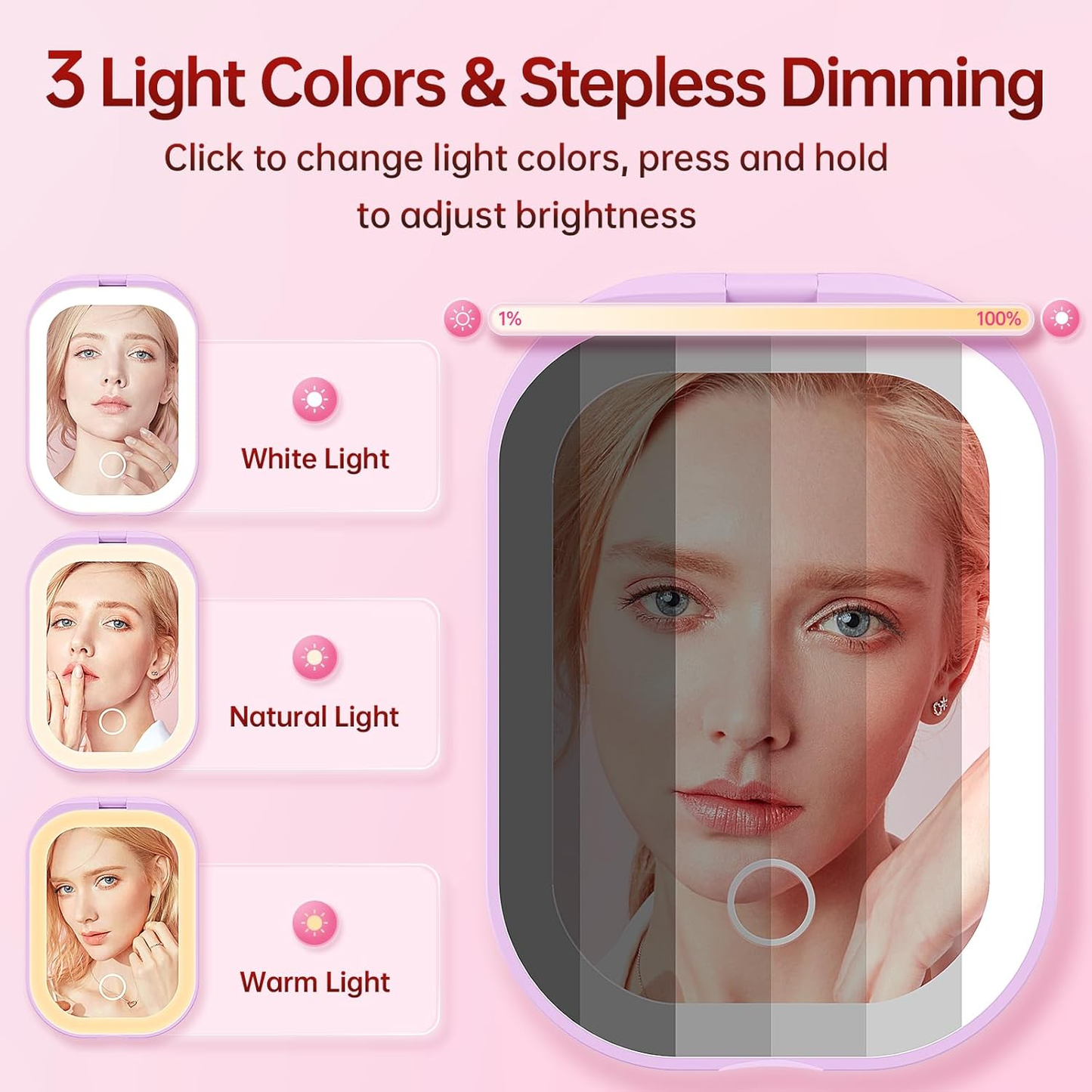 GlamLite Mini – Ultra Slim Folding Mirror with 3 Light Settings & 3X Magnifier
