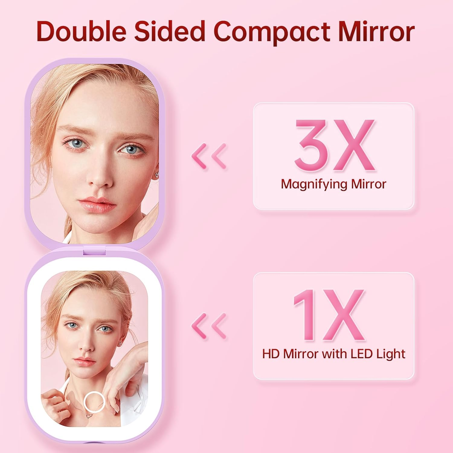 GlamLite Mini – Ultra Slim Folding Mirror with 3 Light Settings & 3X Magnifier
