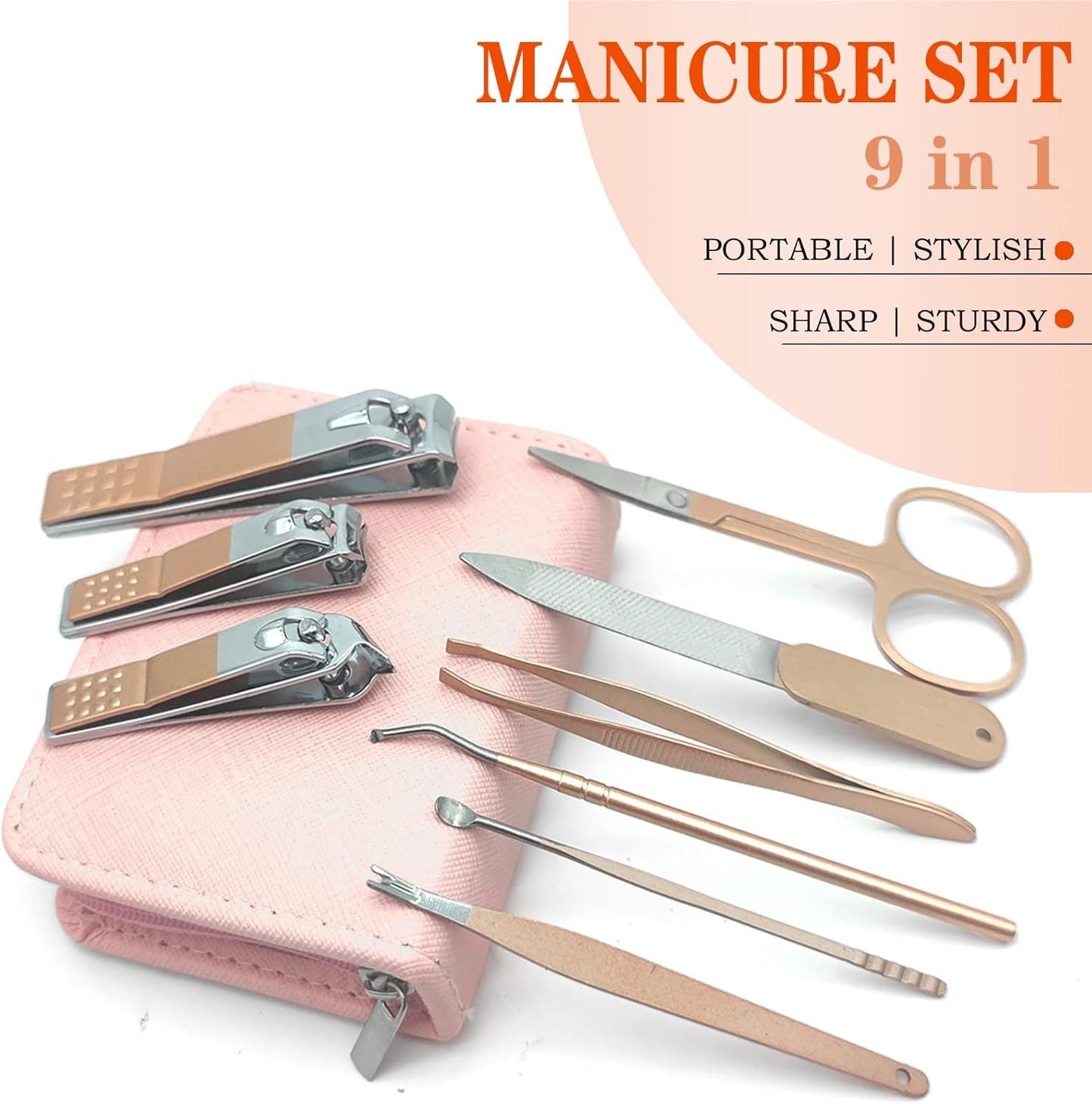 GlamTrim Essentials – 9-Piece Rose Gold Grooming Kit for Travel & Home