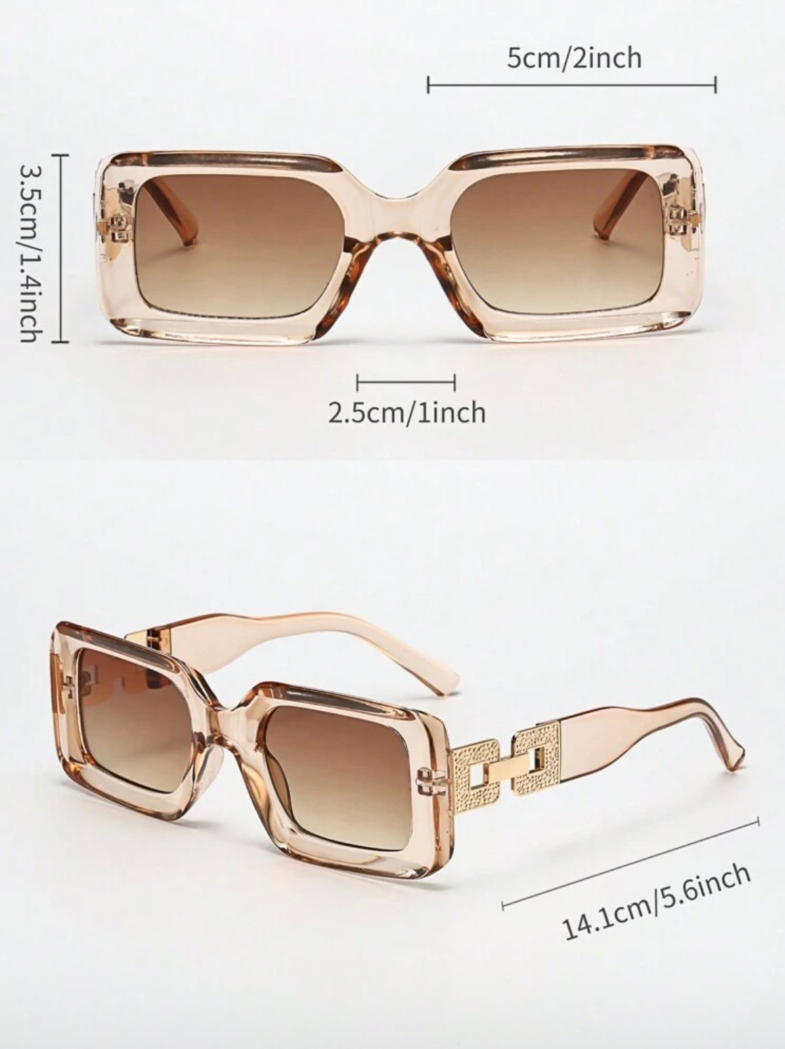 Metal Muse Retro Rectangle Sunglasses 'Champagne'