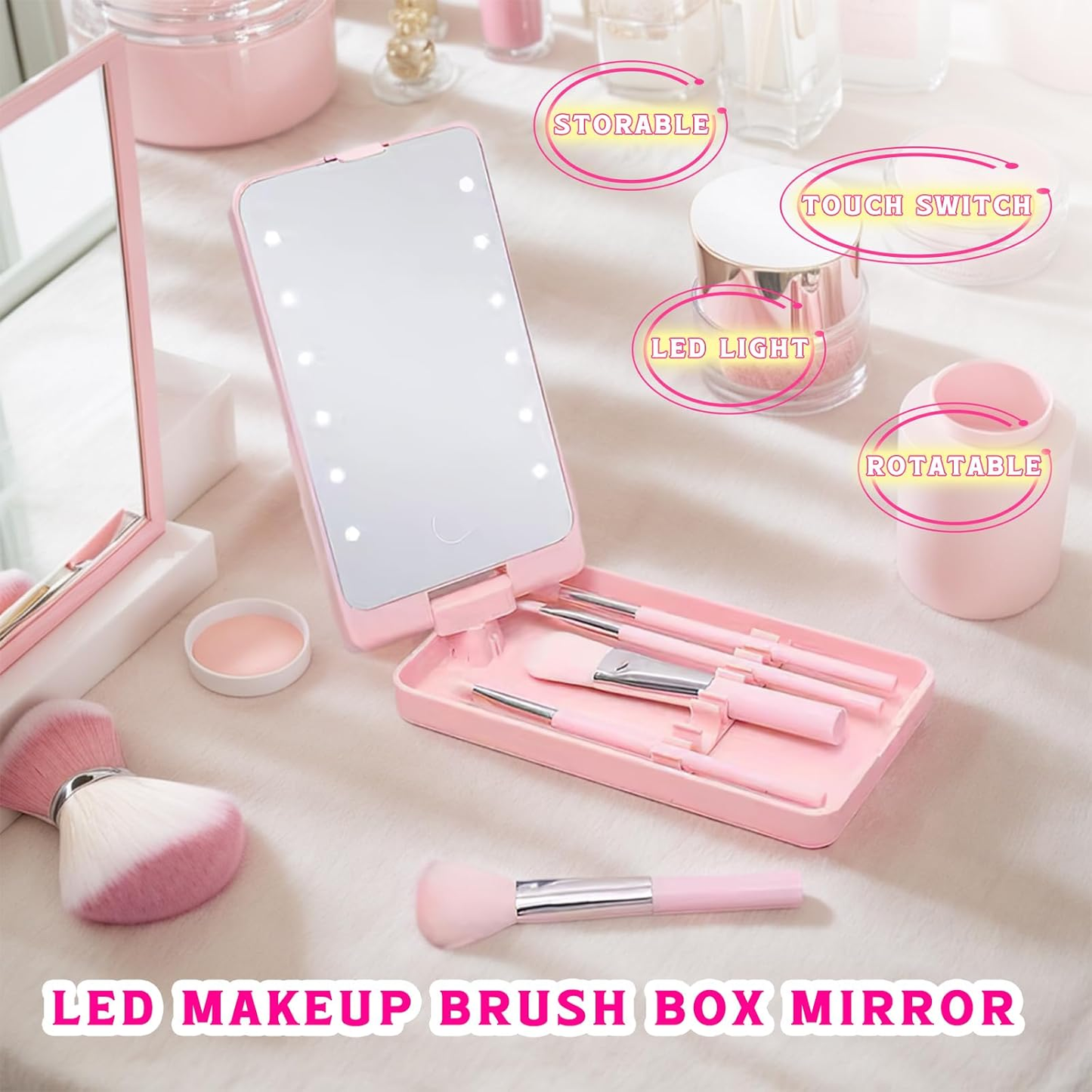 Touch Up Pro – Folding LED Mirror with 5-in-1 Beauty Brush Kit