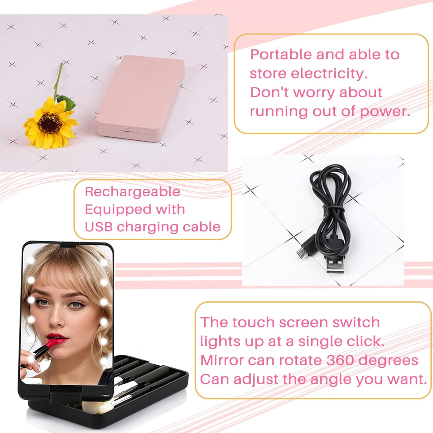 Touch Up Pro – Folding LED Mirror with 5-in-1 Beauty Brush Kit