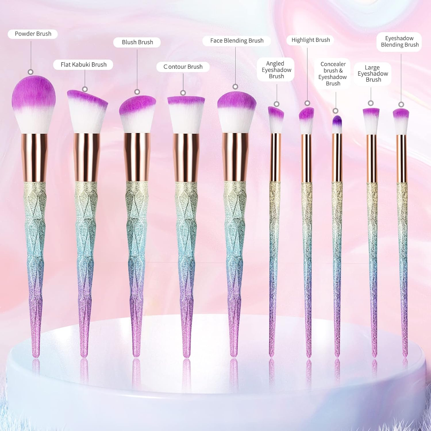 Unicorn Luxe™ Makeup Brush Set – 10-Piece Blending, Powder, Blush & Eyeliner Kit