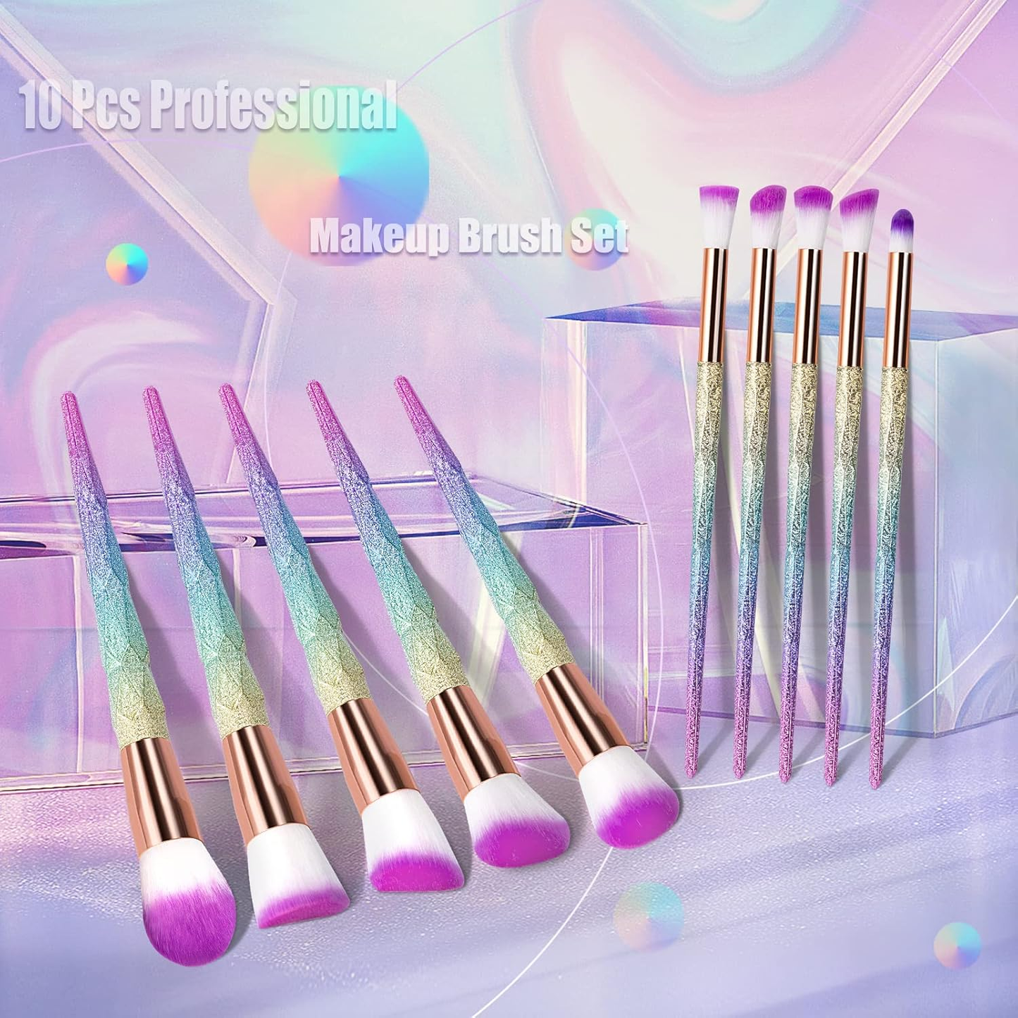 Unicorn Luxe™ Makeup Brush Set – 10-Piece Blending, Powder, Blush & Eyeliner Kit