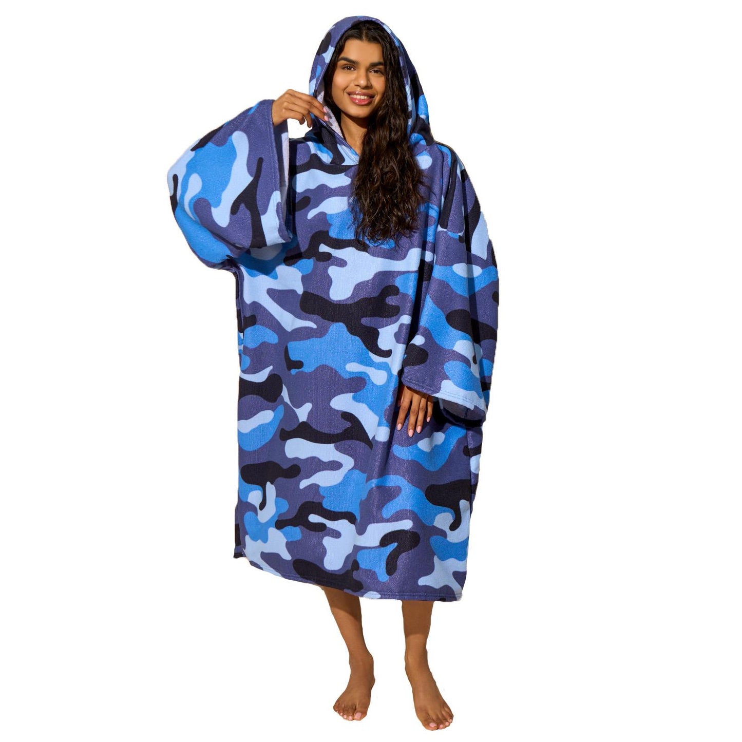 Brentfords Camo Adult Towel Poncho Oversized Quick Dry Hooded Bath Changing Robe
