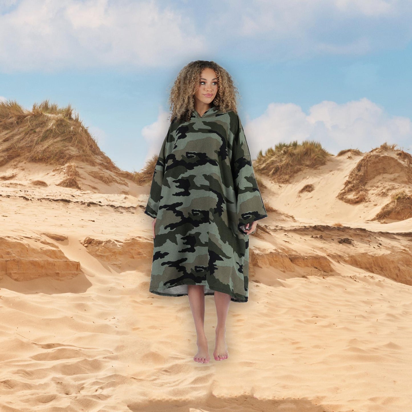 Brentfords Camo Adult Towel Poncho Oversized Quick Dry Hooded Bath Changing Robe