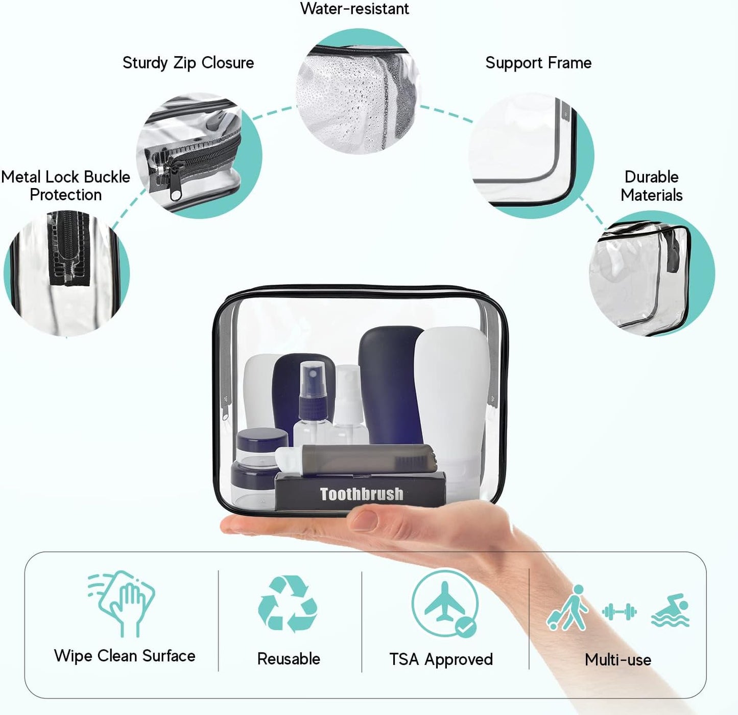 PackMate Pro™ – Compact 18-Piece Travel Bottle & Toiletry Set for Airplane Travel