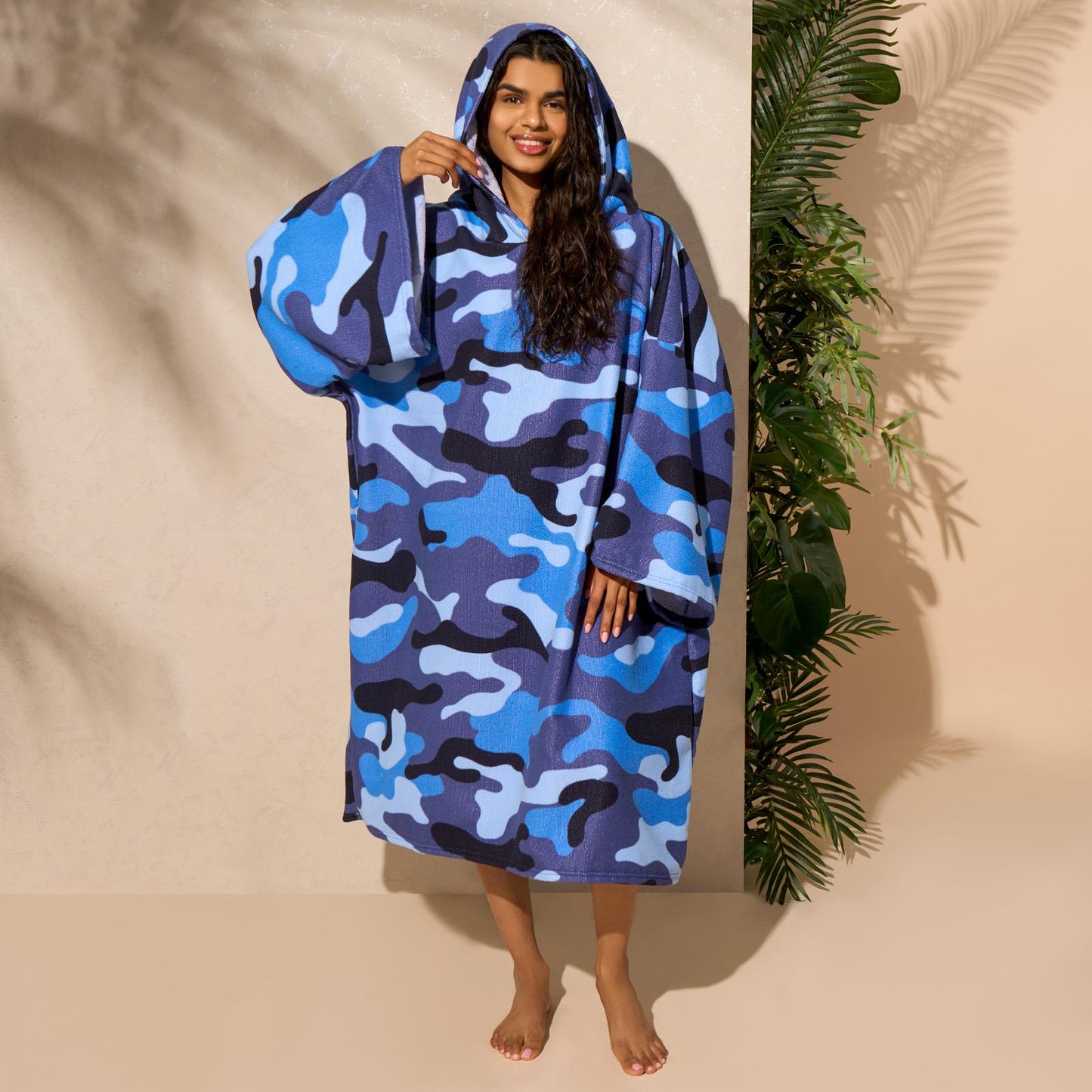 Brentfords Camo Adult Towel Poncho Oversized Quick Dry Hooded Bath Changing Robe