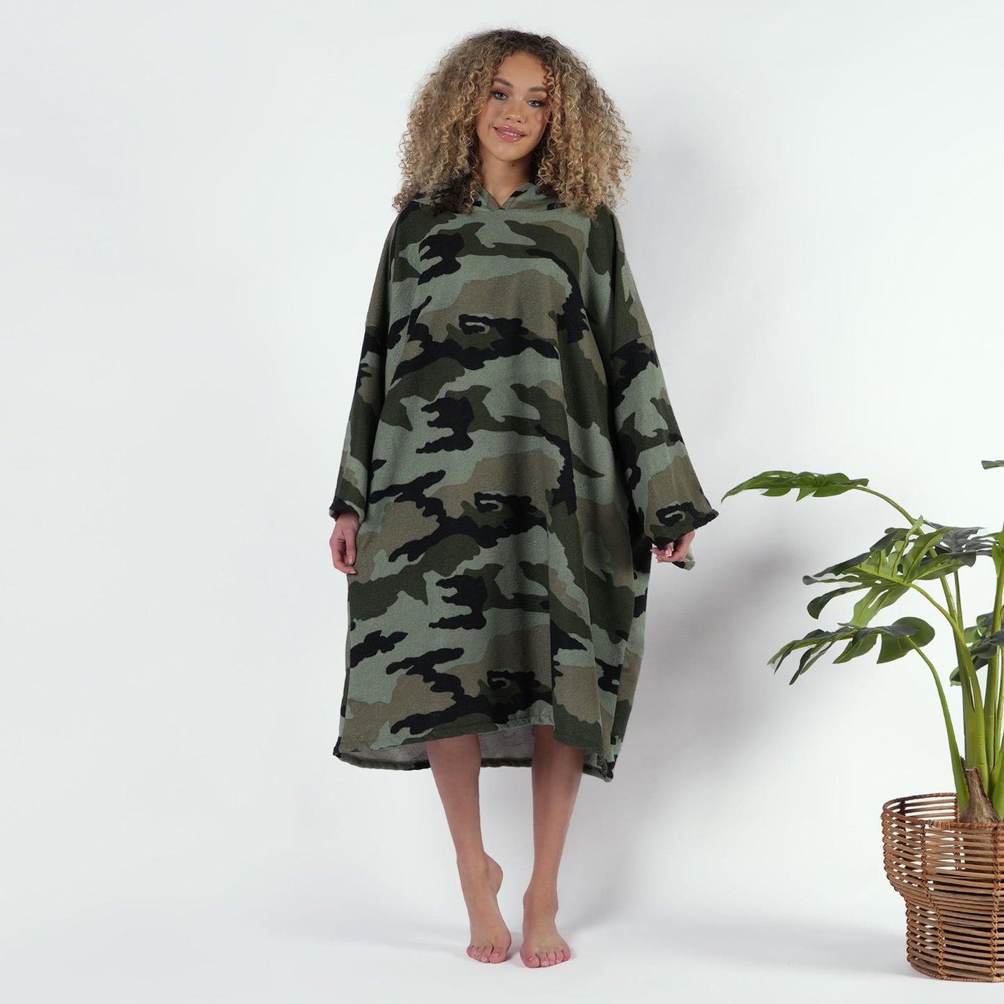 Brentfords Camo Adult Towel Poncho Oversized Quick Dry Hooded Bath Changing Robe
