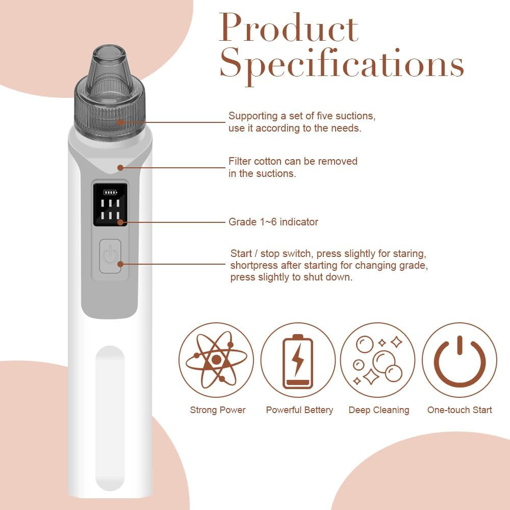 Ultimate Blackhead Remover – 6 Suction Powers, 4 Probes & LED Display for Deep Cleansing and Unclogging Pores