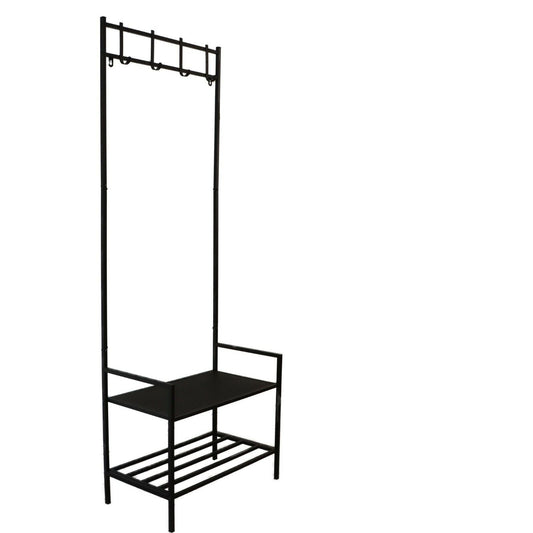 Stylish Metal Coat Rack with 2-Tier Storage Bench & Shoe Organiser