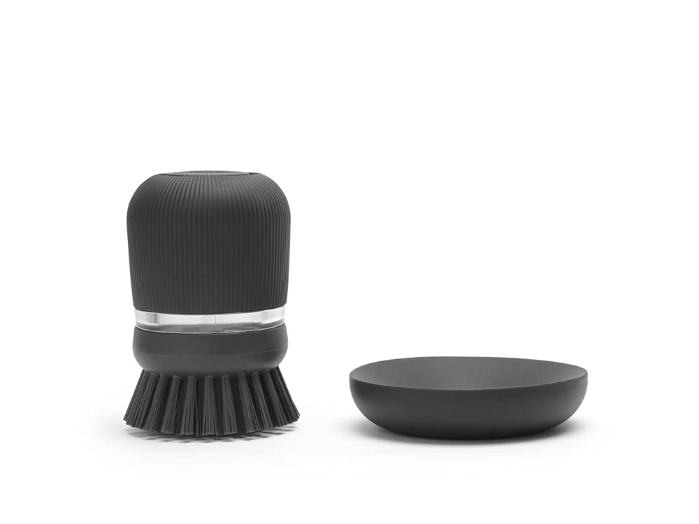 Palm Dish Brush with Soap Dispenser & Tray – Ergonomic Grip