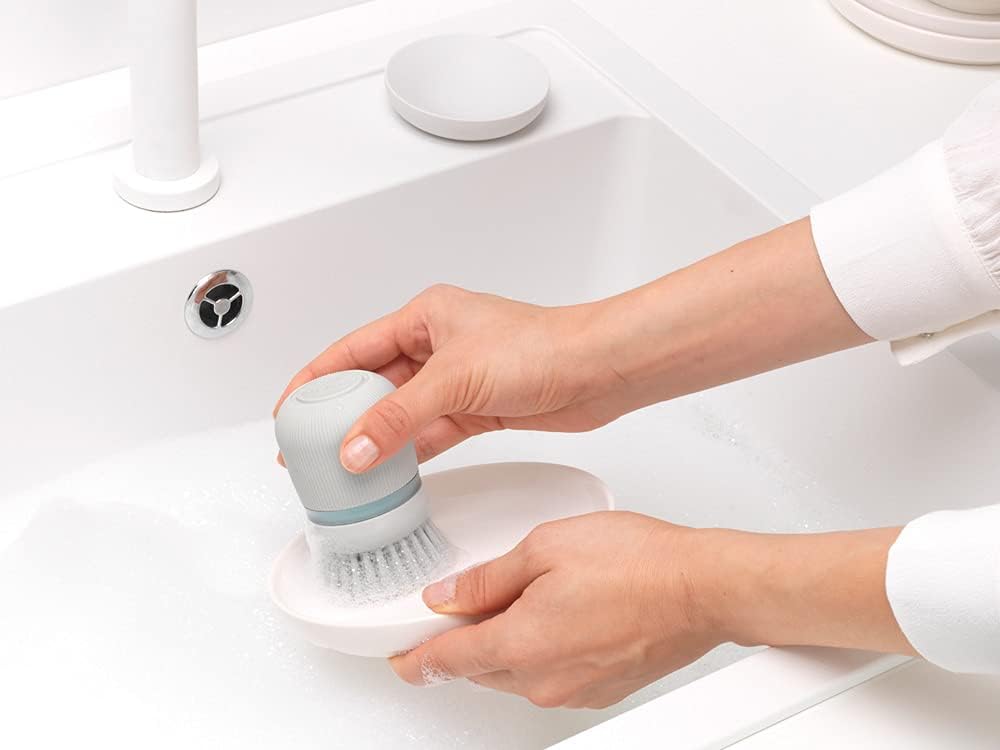 Palm Dish Brush with Soap Dispenser & Tray – Ergonomic Grip