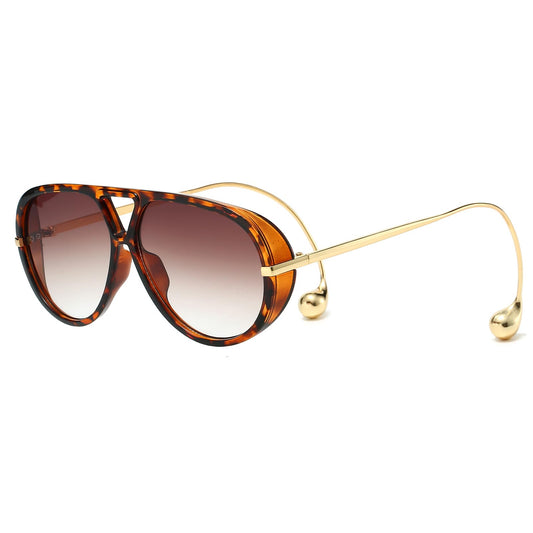 Leopard Gradient Brown Oversized Pilot Sunglasses - Leopard