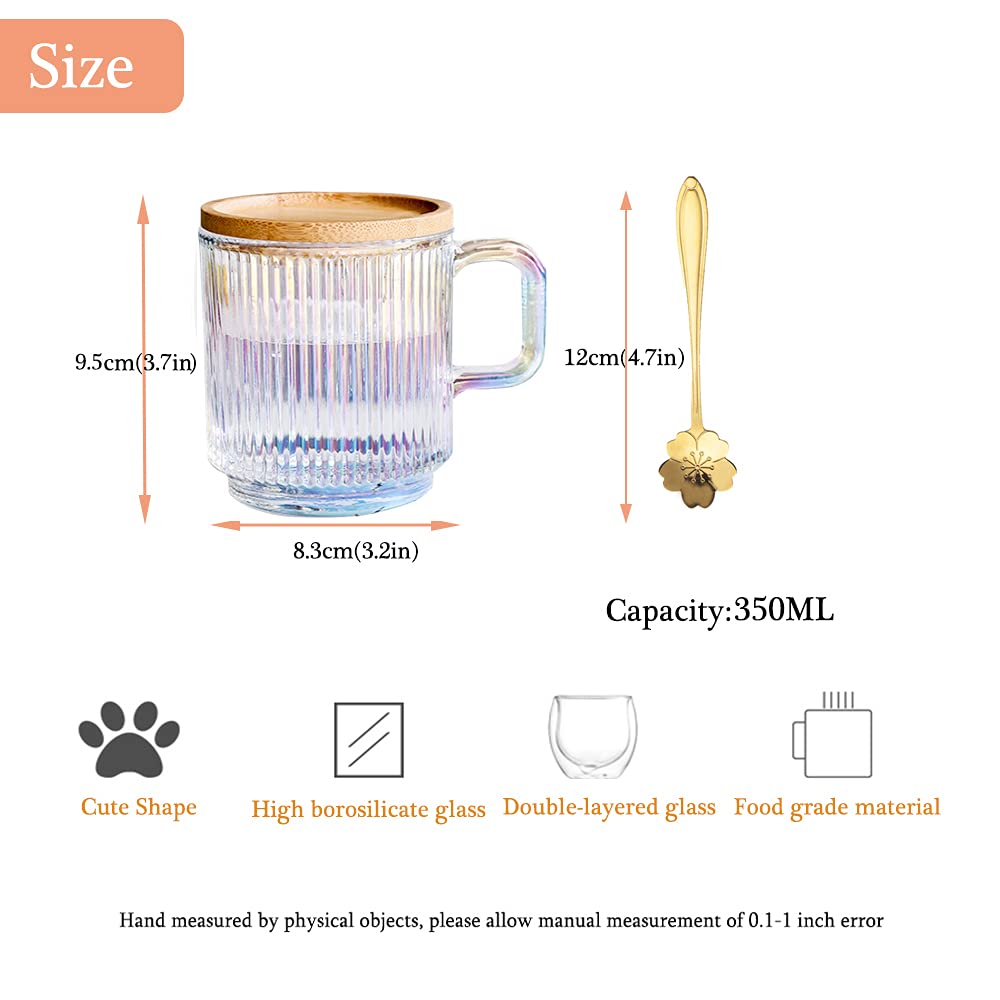 Iridescent Glass Cup Set – 350ml with Lid & Cherry Blossom Spoon