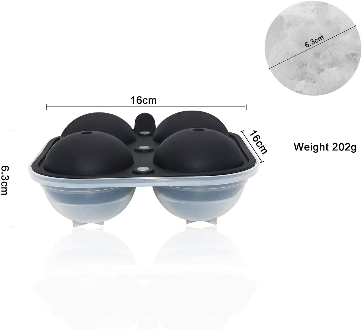 Large Round Ice Ball Mould – 4 x 6cm Spheres with Lid & Funnel (BPA-Free)