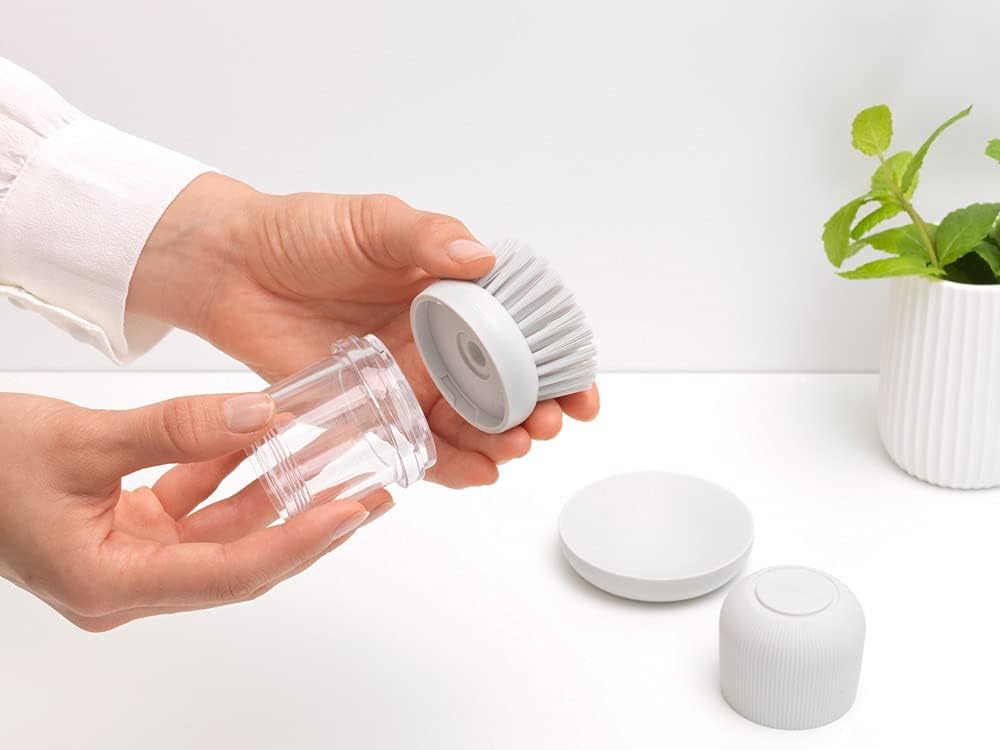 Palm Dish Brush with Soap Dispenser & Tray – Ergonomic Grip