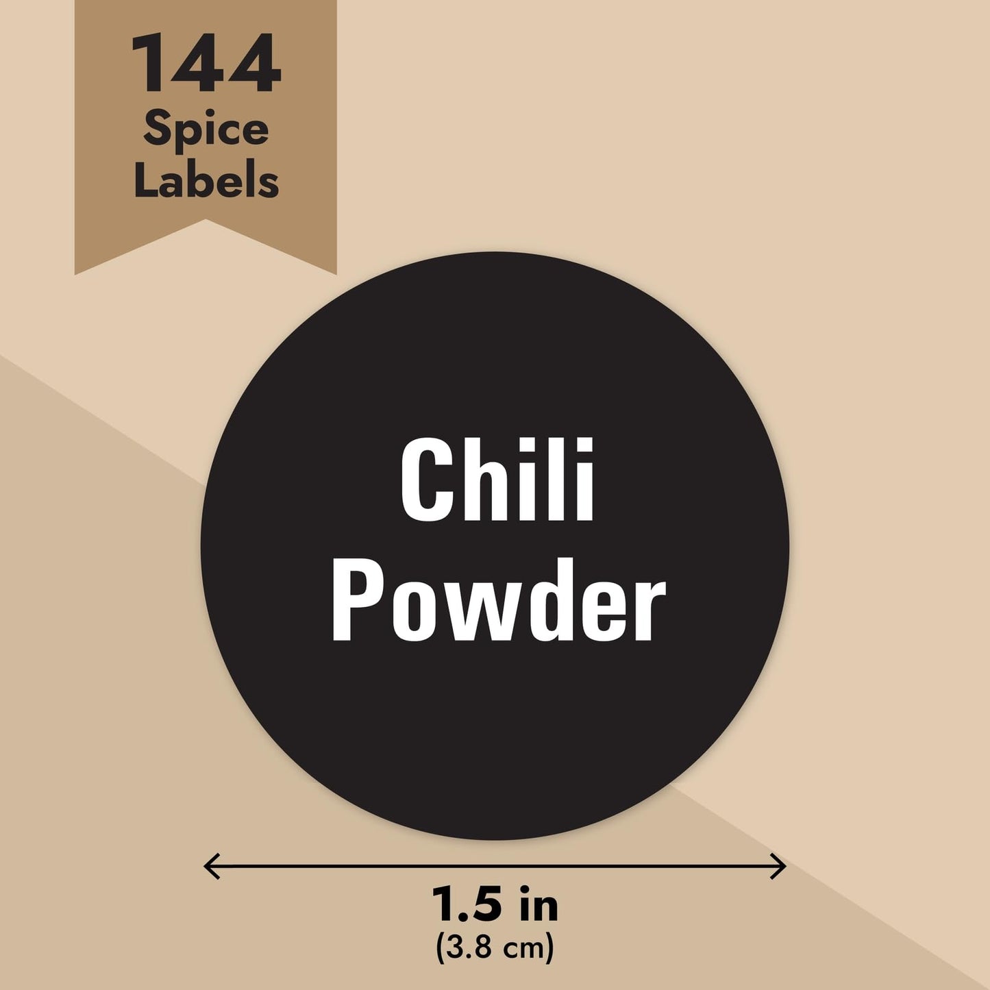 144 Round Spice Jar Labels – Black with White Text