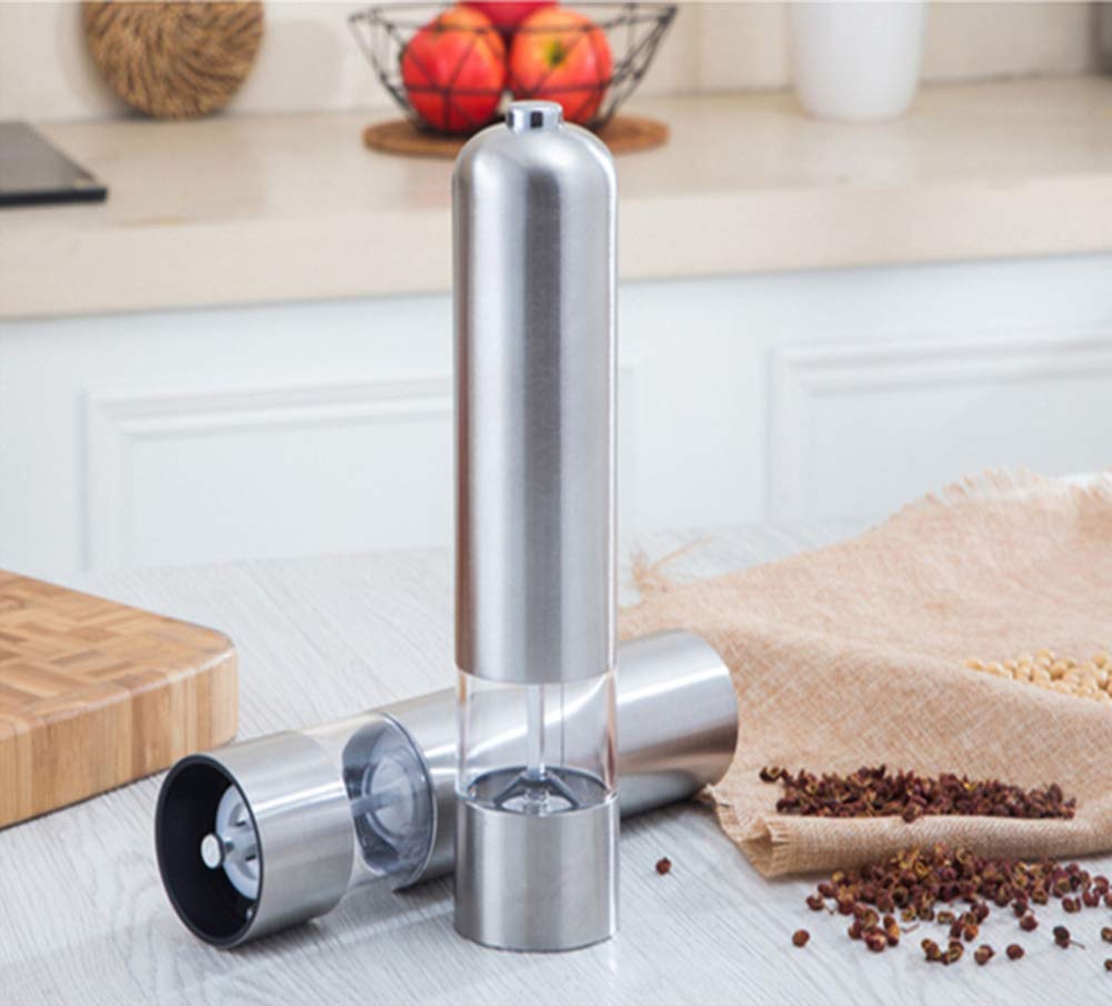 Silver Electric Salt & Pepper Grinder – One-Touch, Adjustable & Sleek