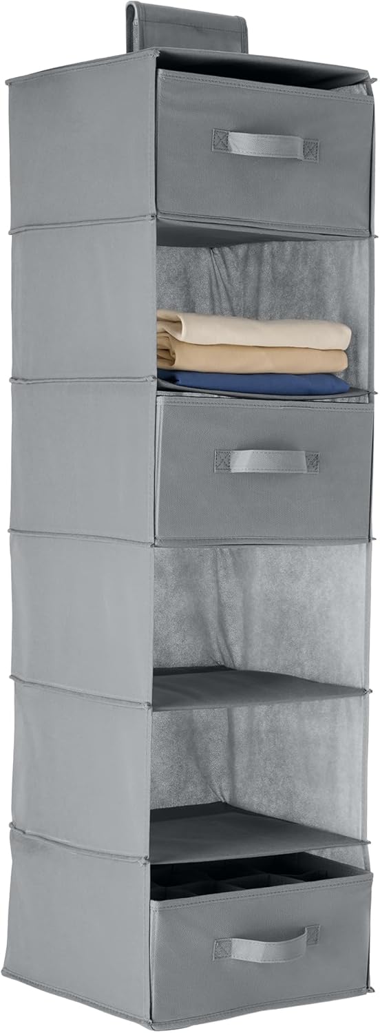6-Compartment Hanging Closet Organizer In Grey