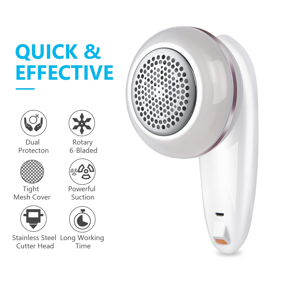 Portable Fabric Lint Remover – USB Rechargeable, 6-Blade Design