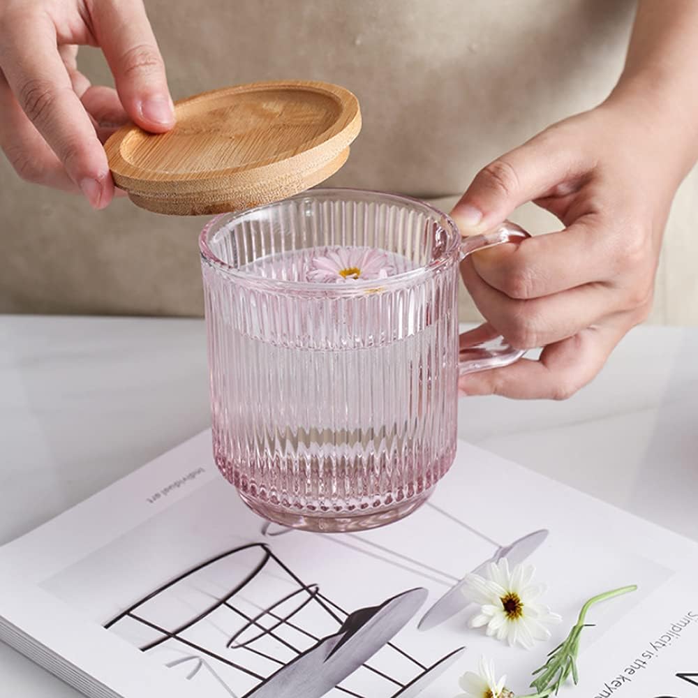 Iridescent Glass Cup Set – 350ml with Lid & Cherry Blossom Spoon
