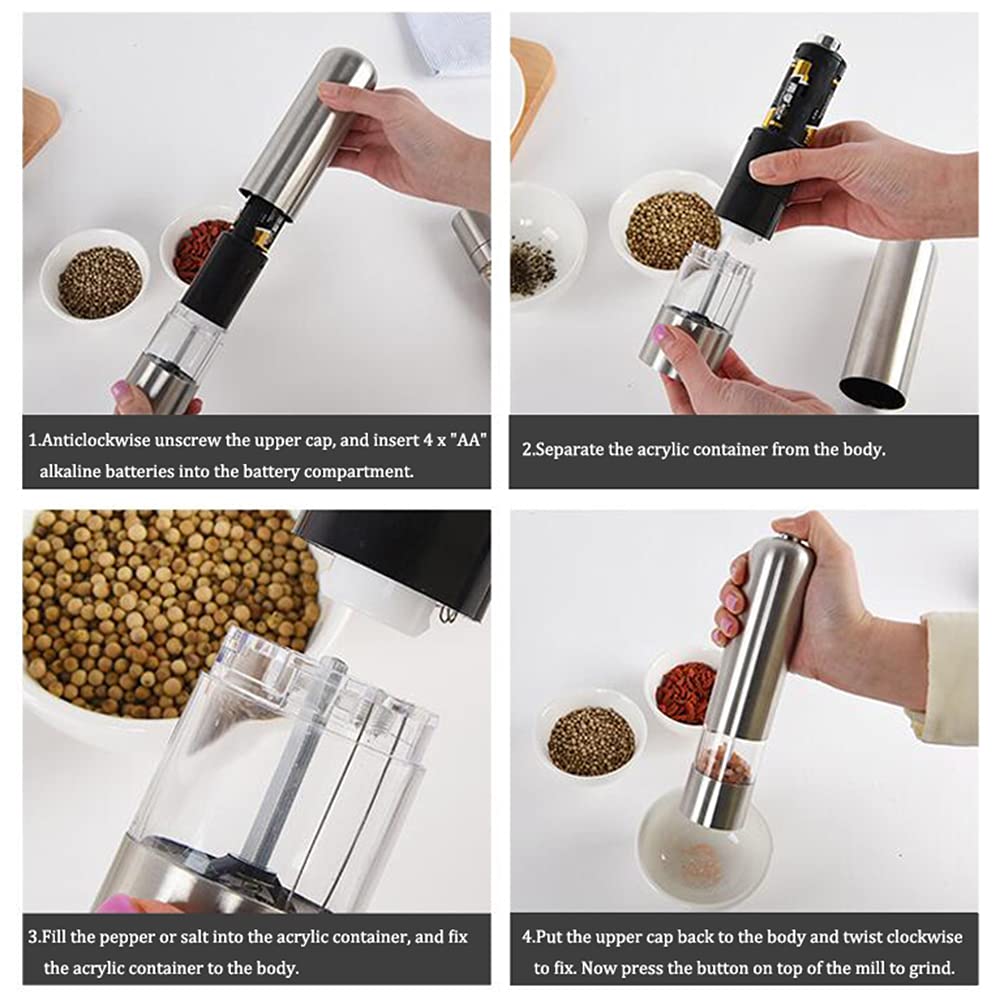 Silver Electric Salt & Pepper Grinder – One-Touch, Adjustable & Sleek