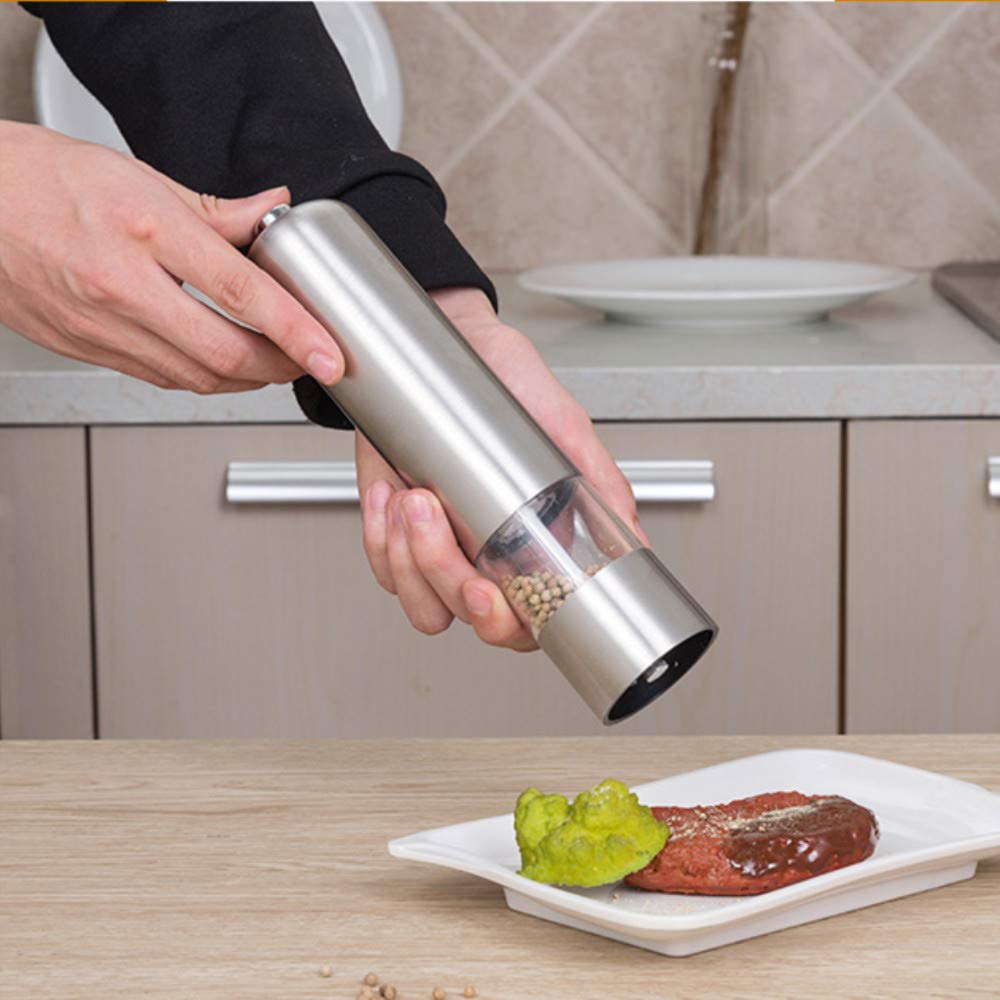 Silver Electric Salt & Pepper Grinder – One-Touch, Adjustable & Sleek