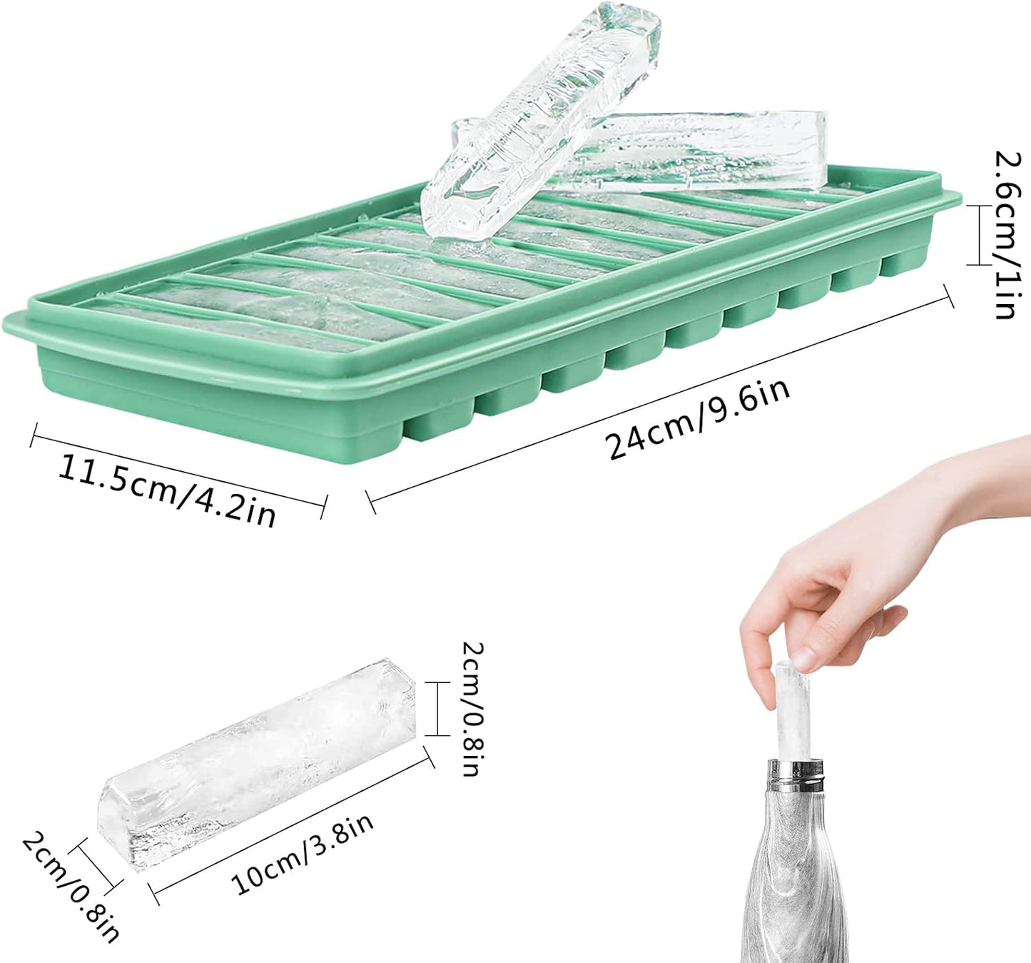 Silicone Ice Stick Tray with Lids – 10-Cube Water Bottle Mold