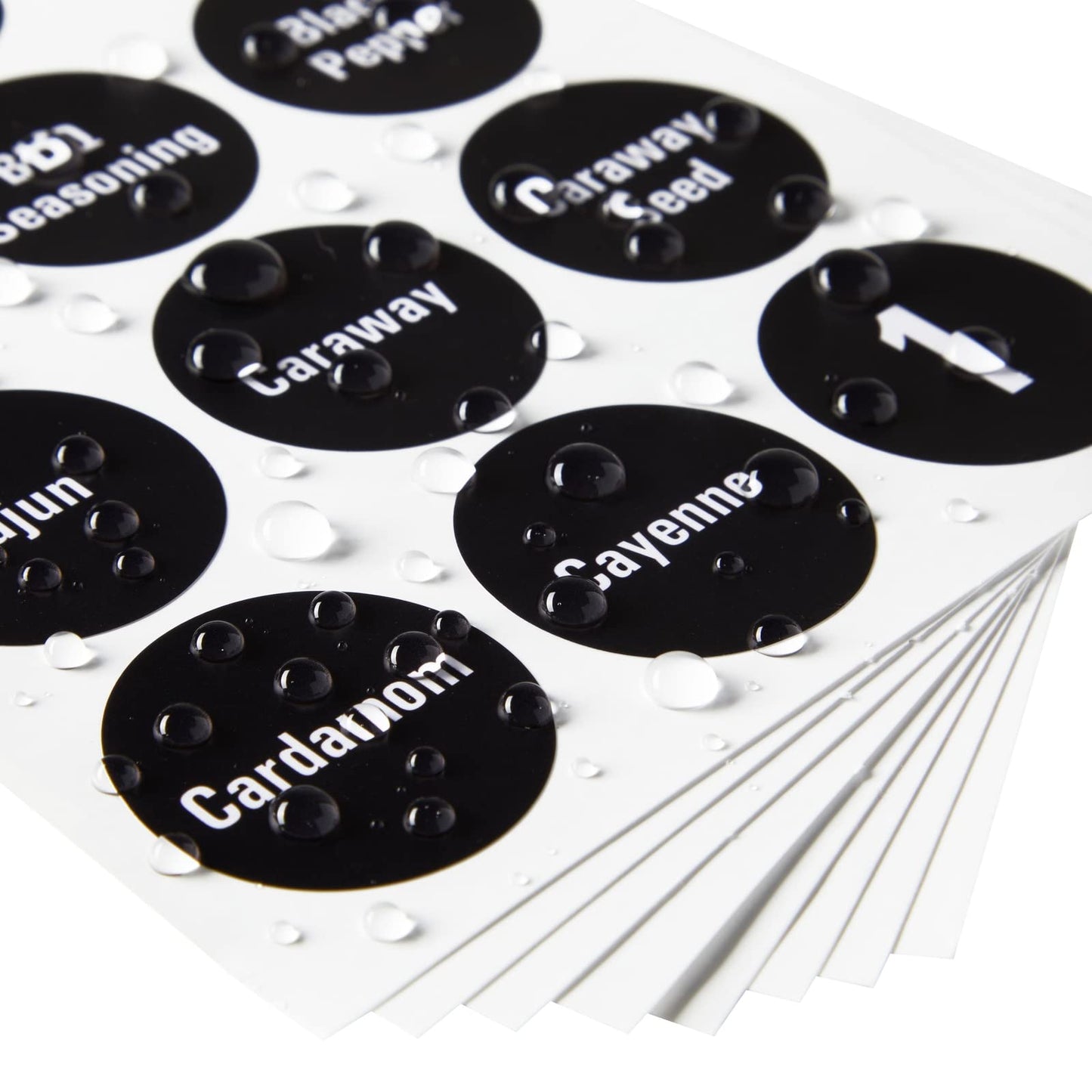 144 Round Spice Jar Labels – Black with White Text