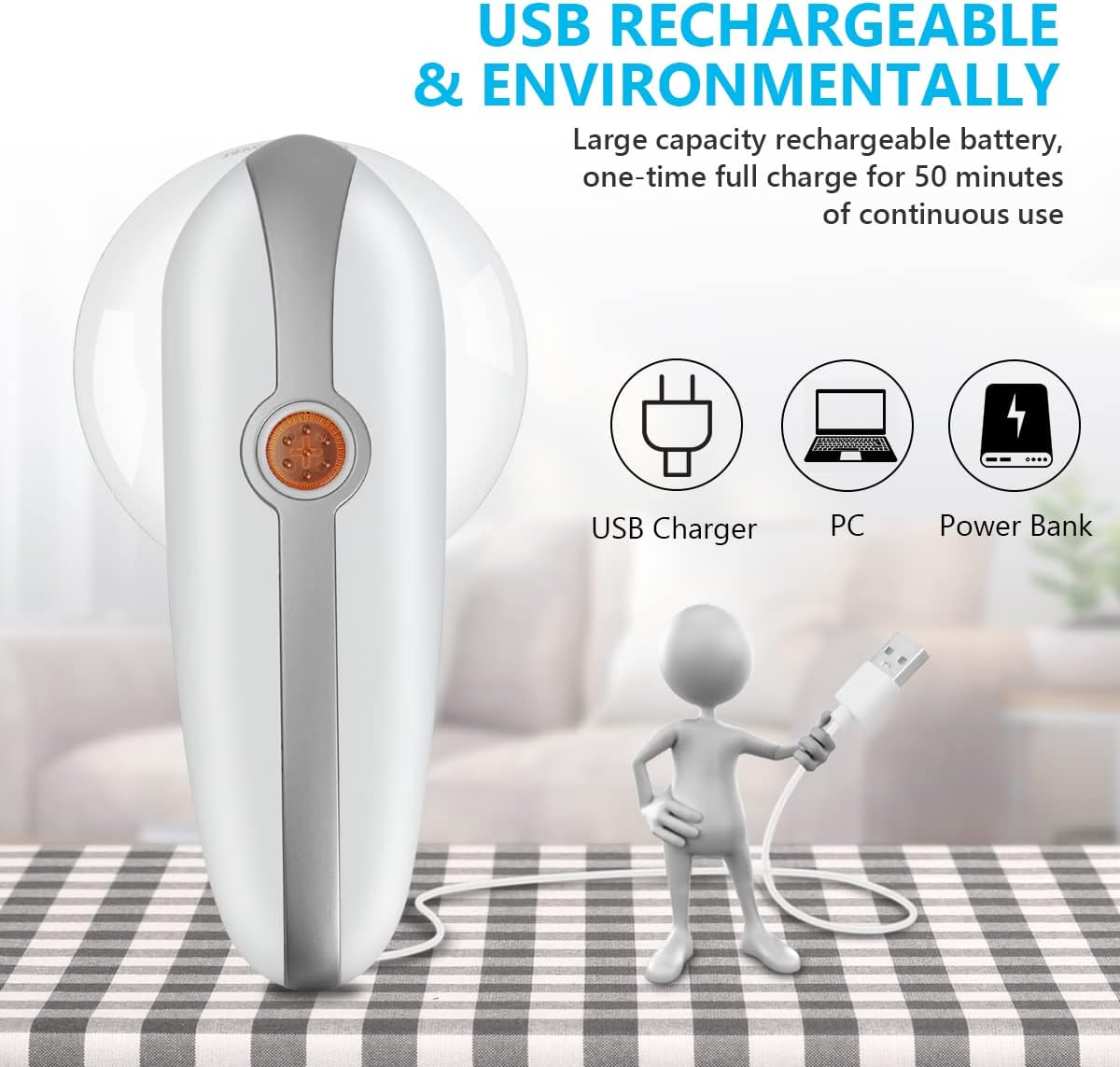 Portable Fabric Lint Remover – USB Rechargeable, 6-Blade Design