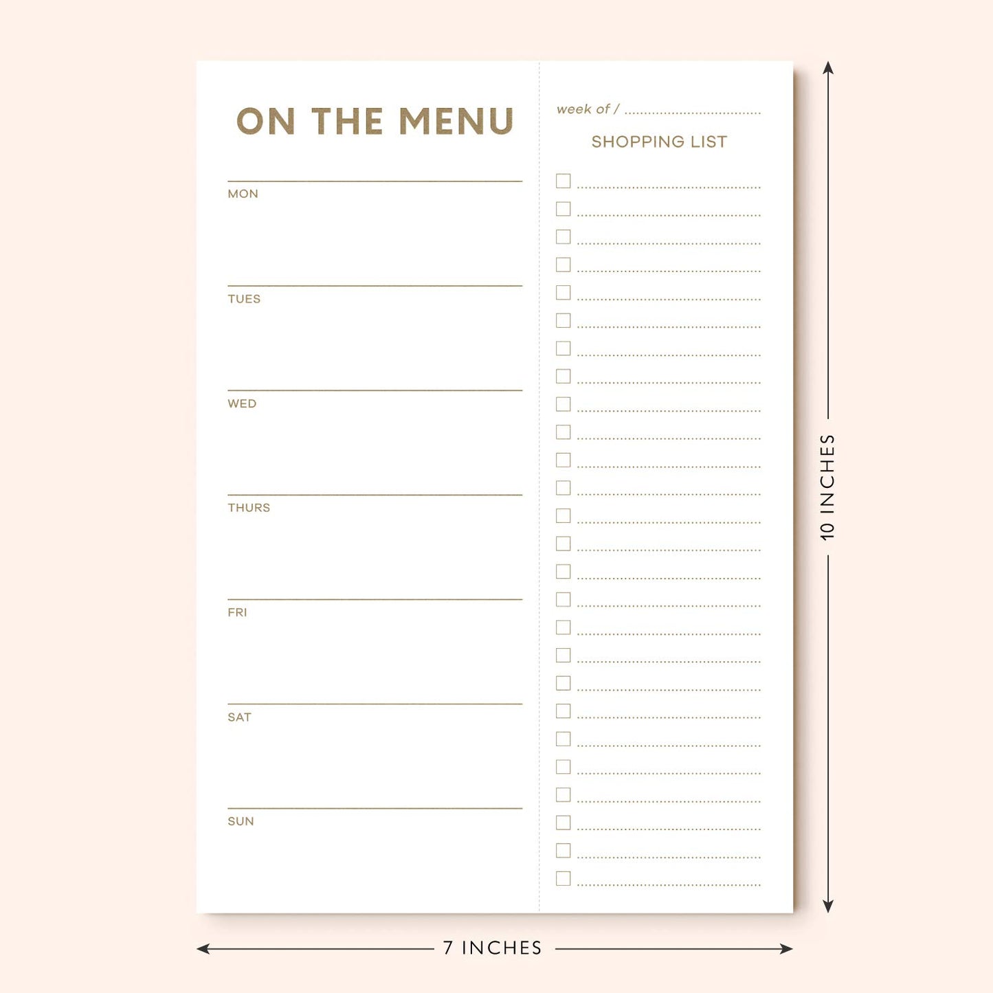 Magnetic Weekly Meal Planner Notepad – Gold Print (17x25cm)