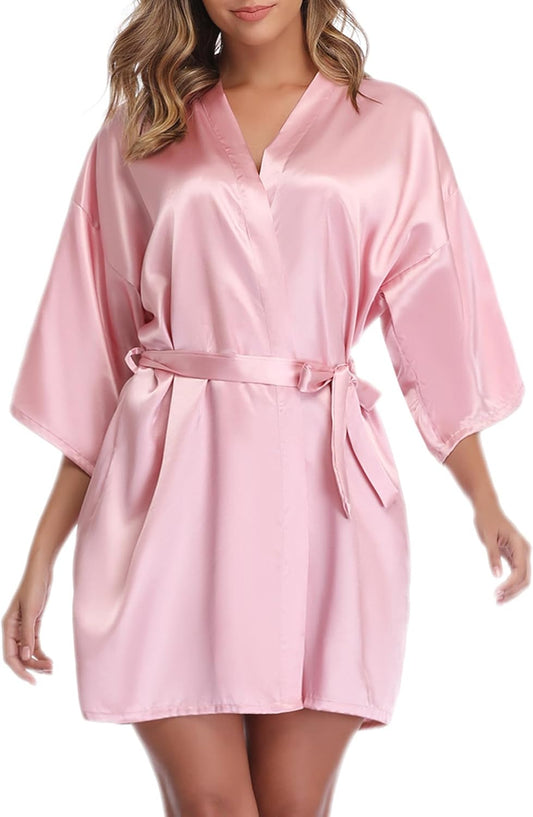 Satin Kimono Robe In 'Dusky Rose'