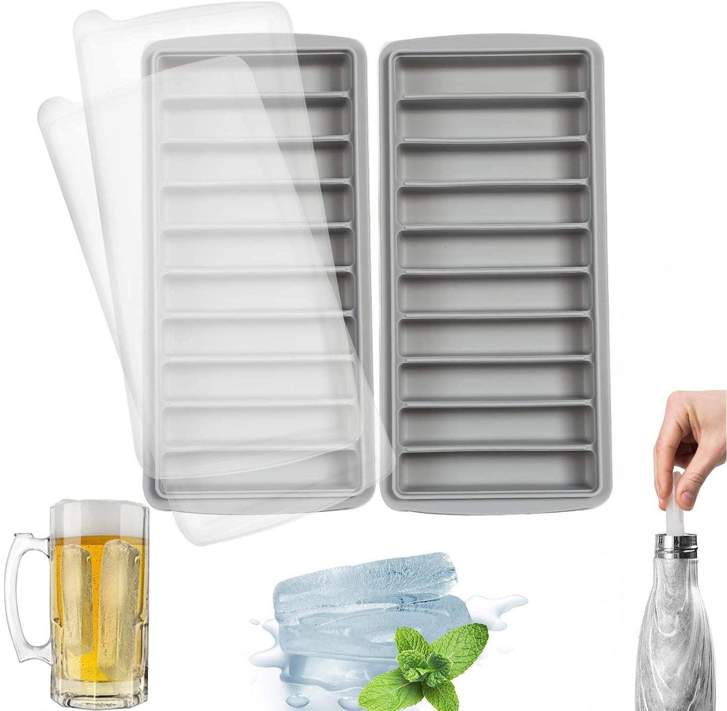 Silicone Ice Stick Tray with Lids – 10-Cube Water Bottle Mold