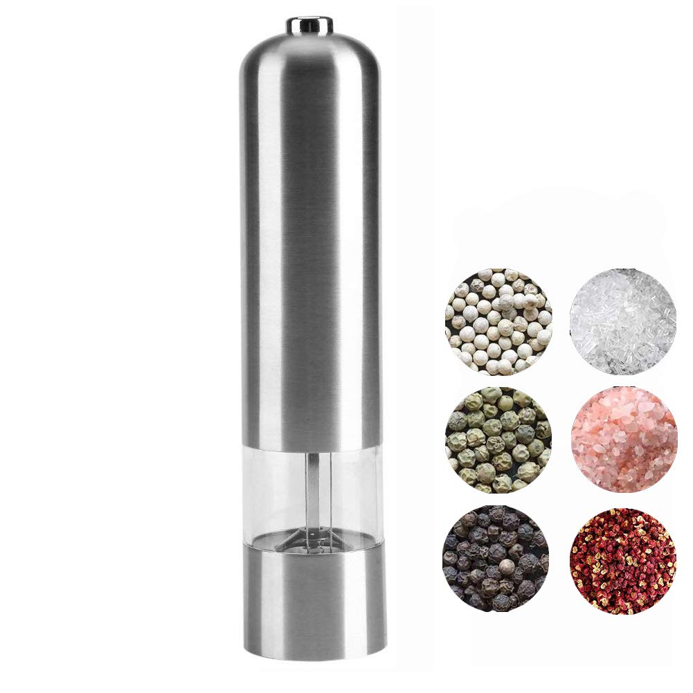 Silver Electric Salt & Pepper Grinder – One-Touch, Adjustable & Sleek