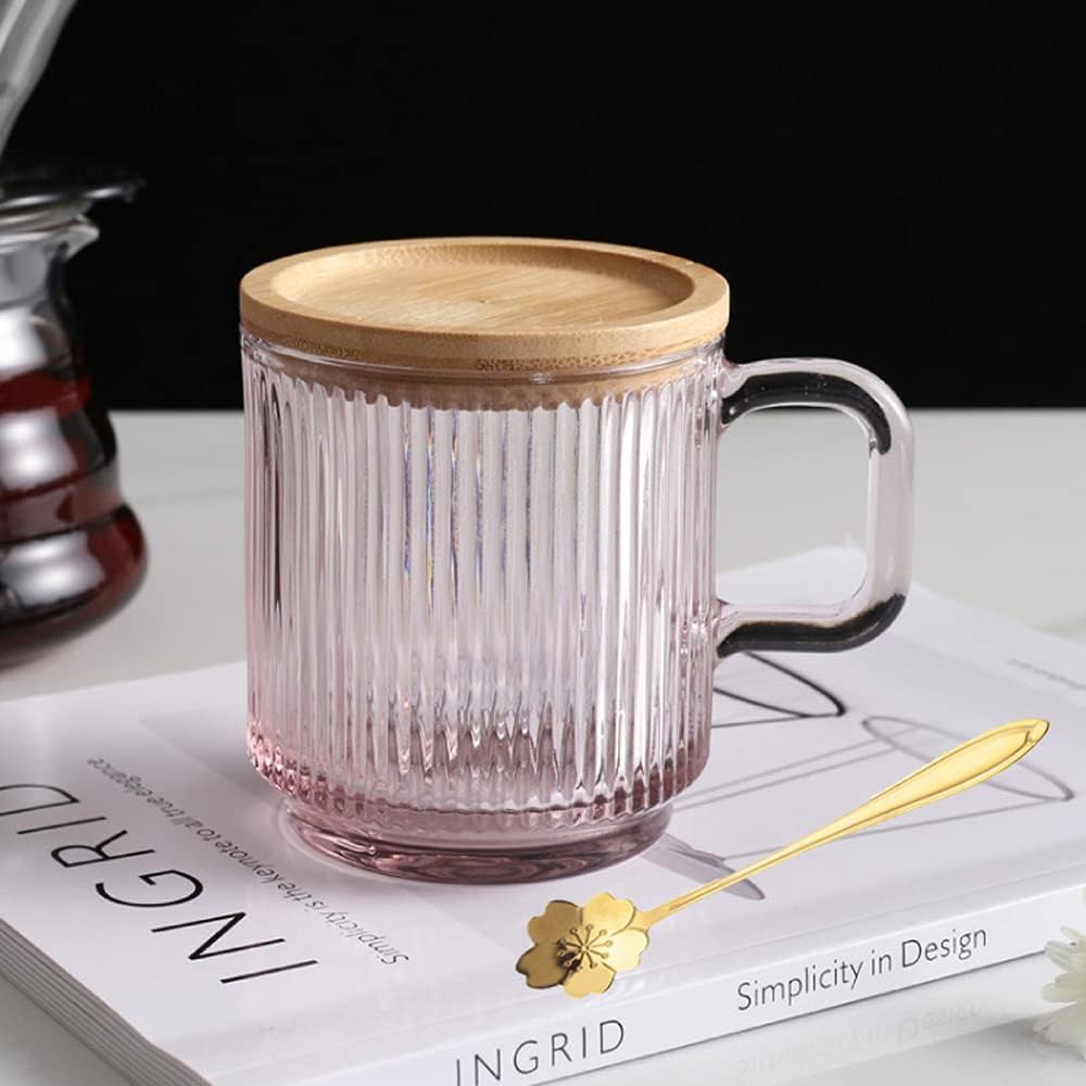 Iridescent Glass Cup Set – 350ml with Lid & Cherry Blossom Spoon