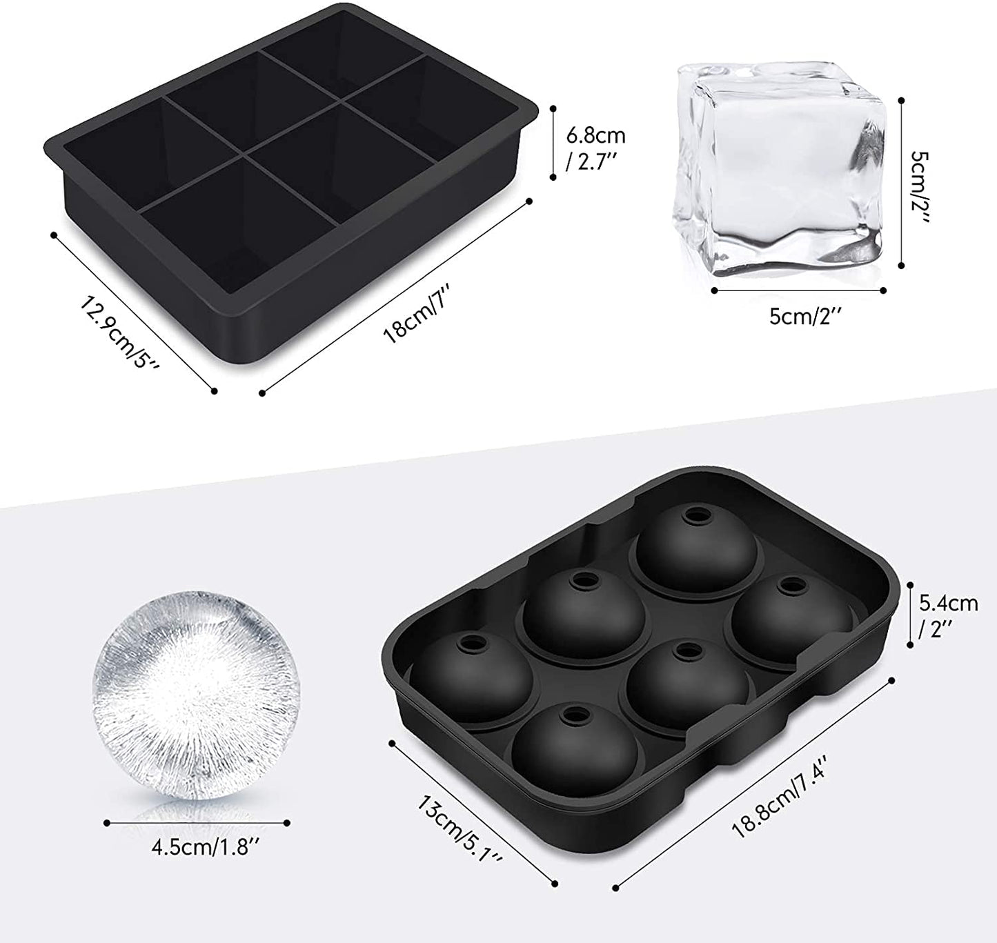 Silicone Ice Cube Tray Set – Large Square & Sphere Molds (BPA-Free)