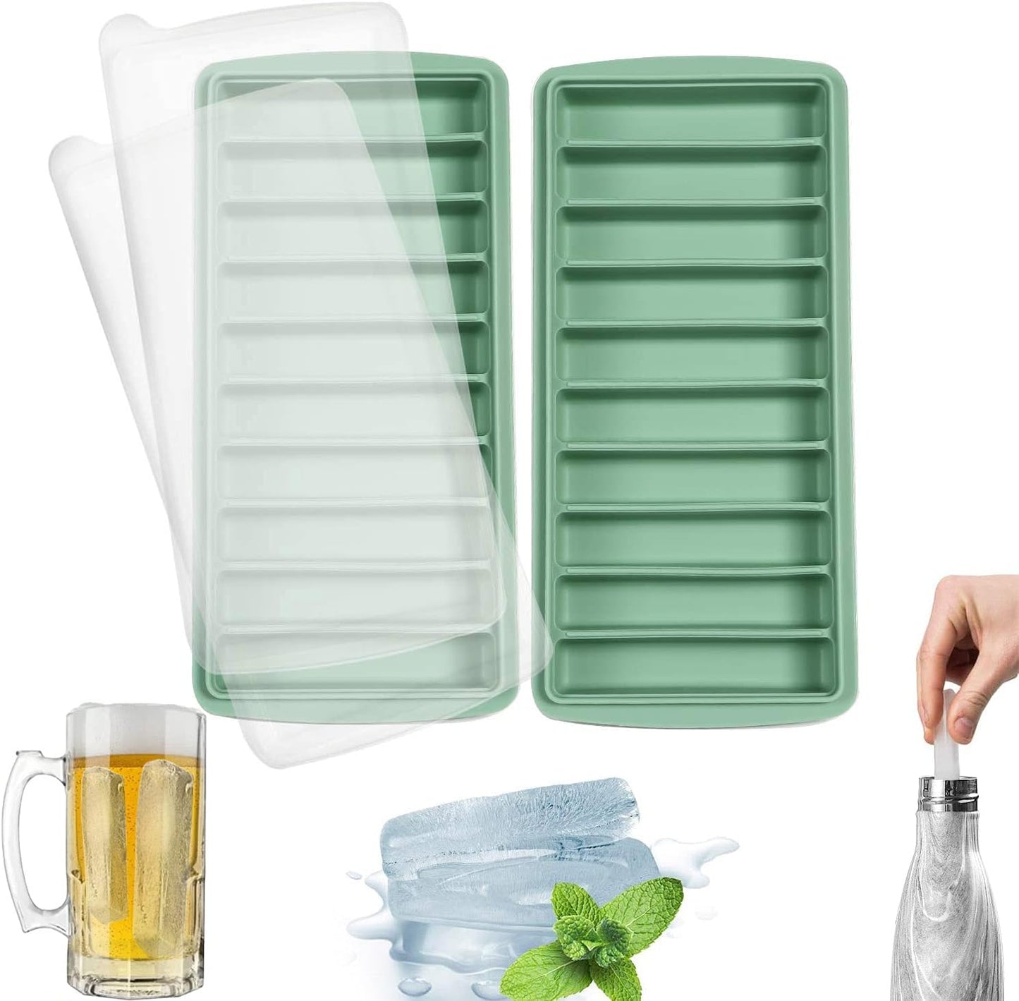 Silicone Ice Stick Tray with Lids – 10-Cube Water Bottle Mold